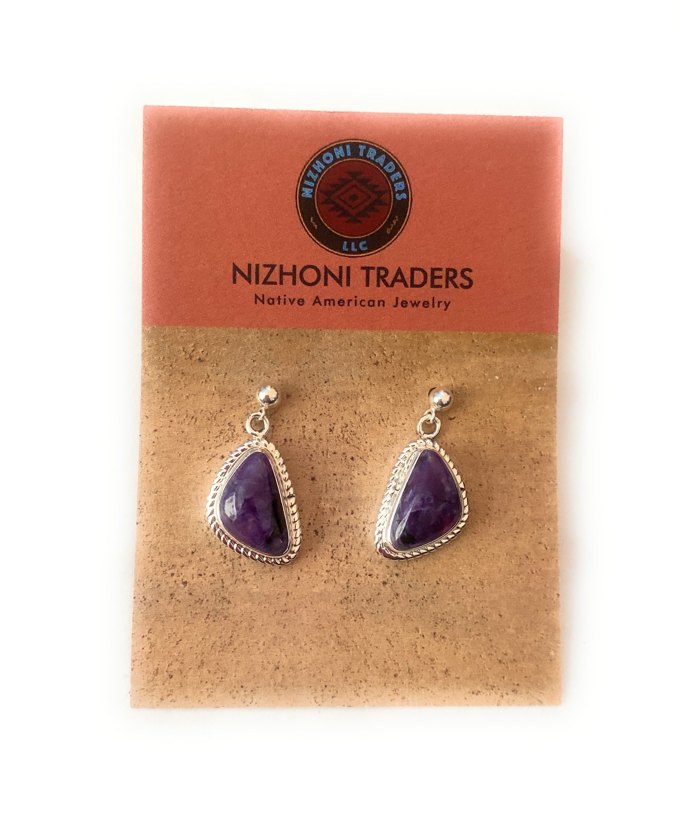 Navajo Charoite & Sterling Silver Dangle Earrings Signed