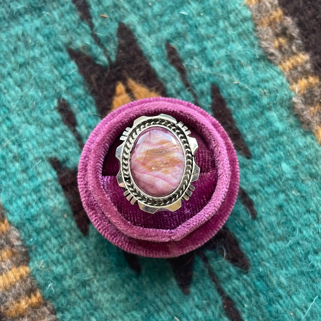 Navajo Purple Spiny and Sterling Silver Ring Signed