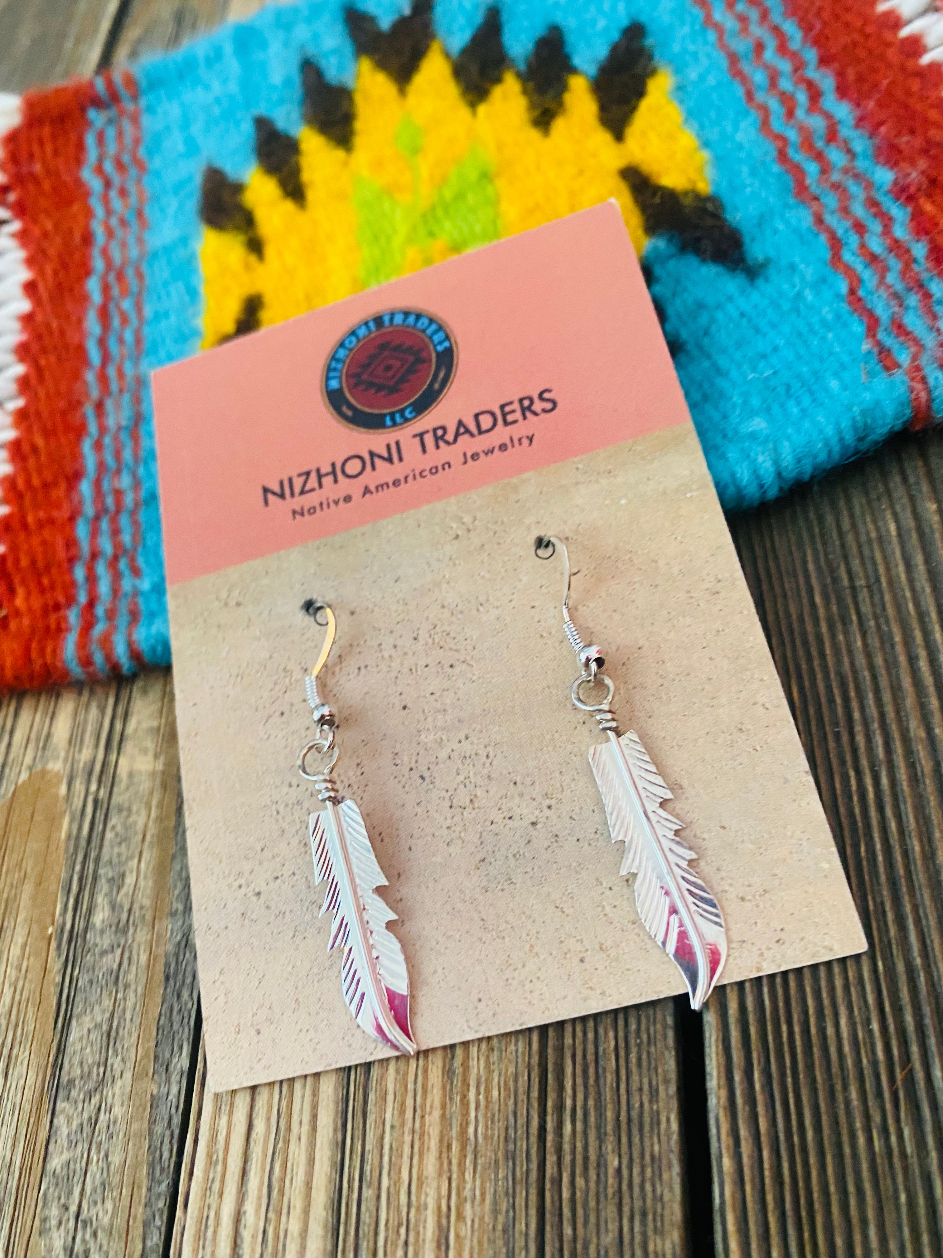 Navajo Sterling Silver Feather Dangle Earrings