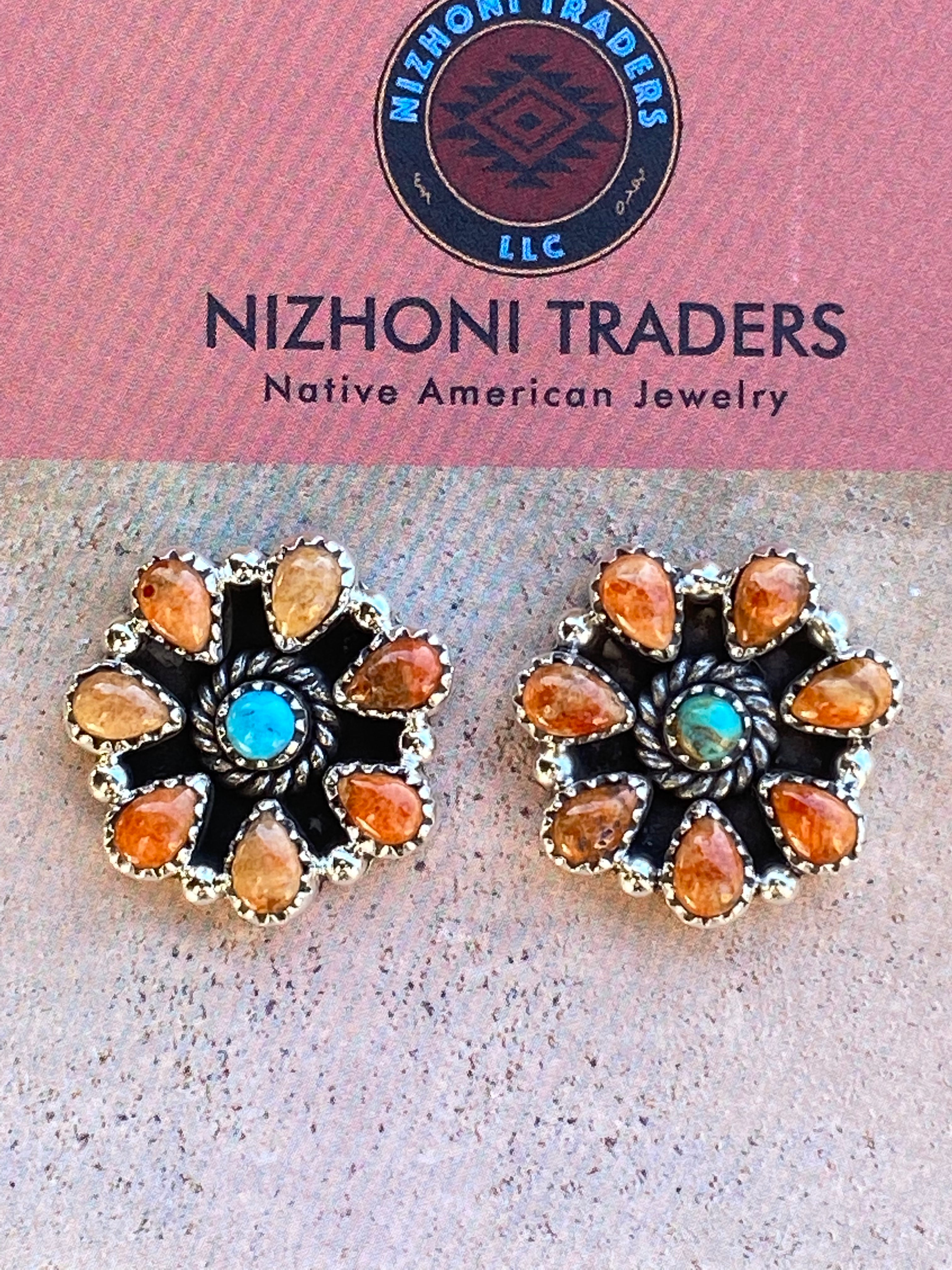 Handmade Spiny & Royston Turquoise Cluster post earrings