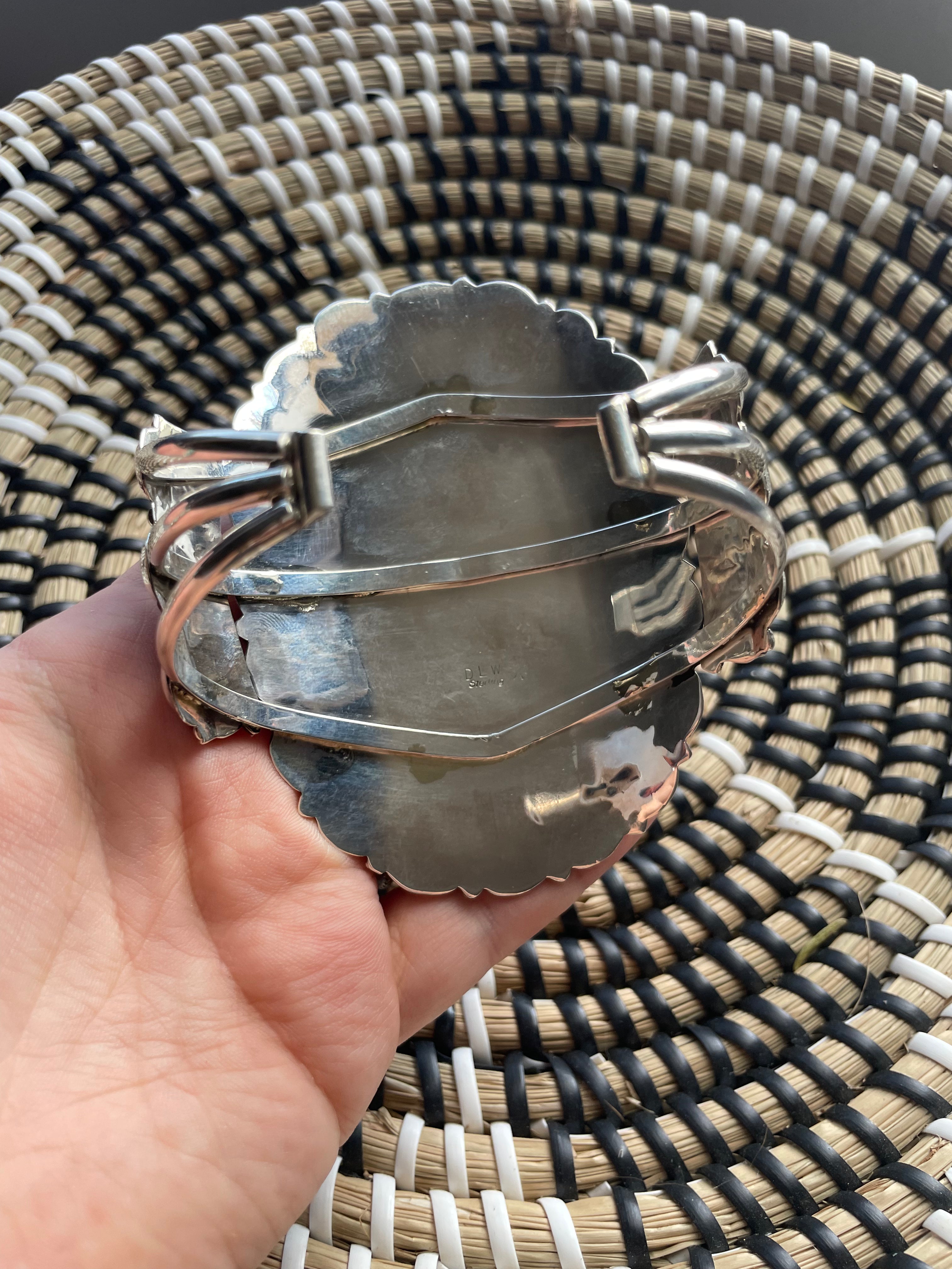 Navajo Sterling Silver & Turquoise Statement Cuff Bracelet Signed /