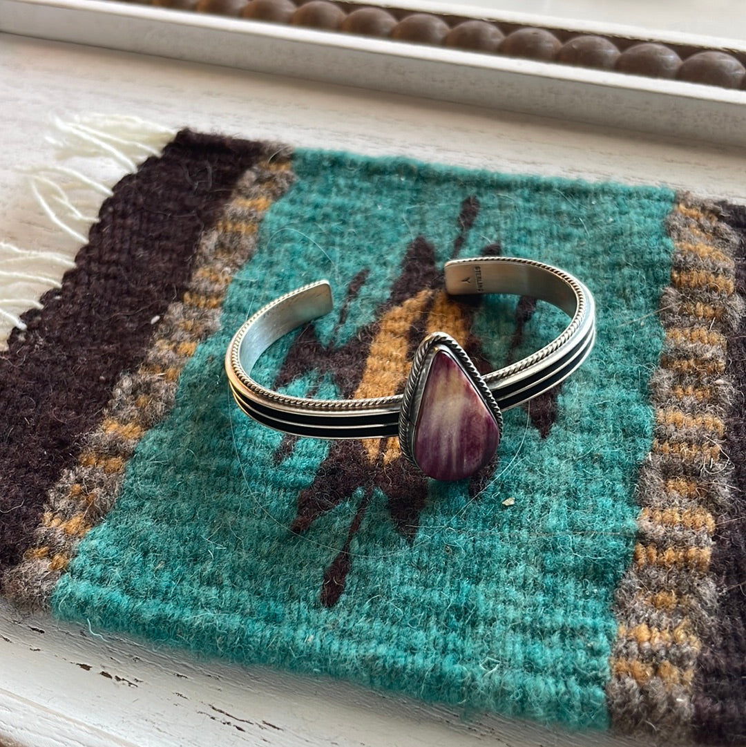 Navajo Purple Spiny And Sterling Silver Cuff Bracelet Signed