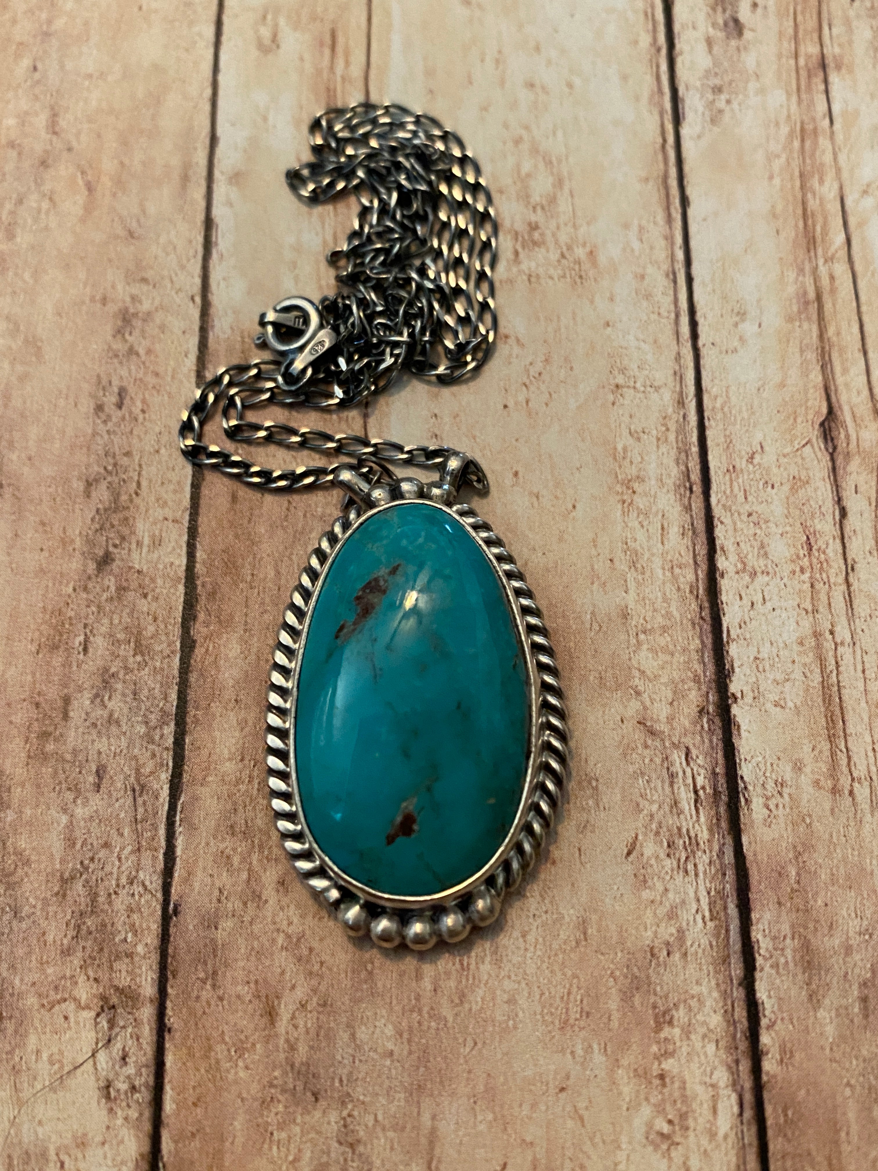 Navajo Sterling Silver And Turquoise Stone Southwest Necklace Signed