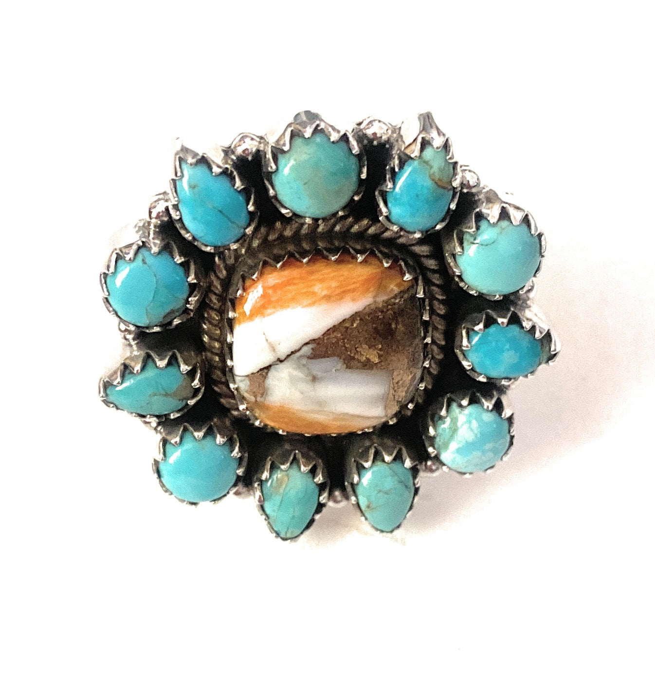 Handmade Sterling Silver, Spice & Turquoise Cluster Adjustable Ring