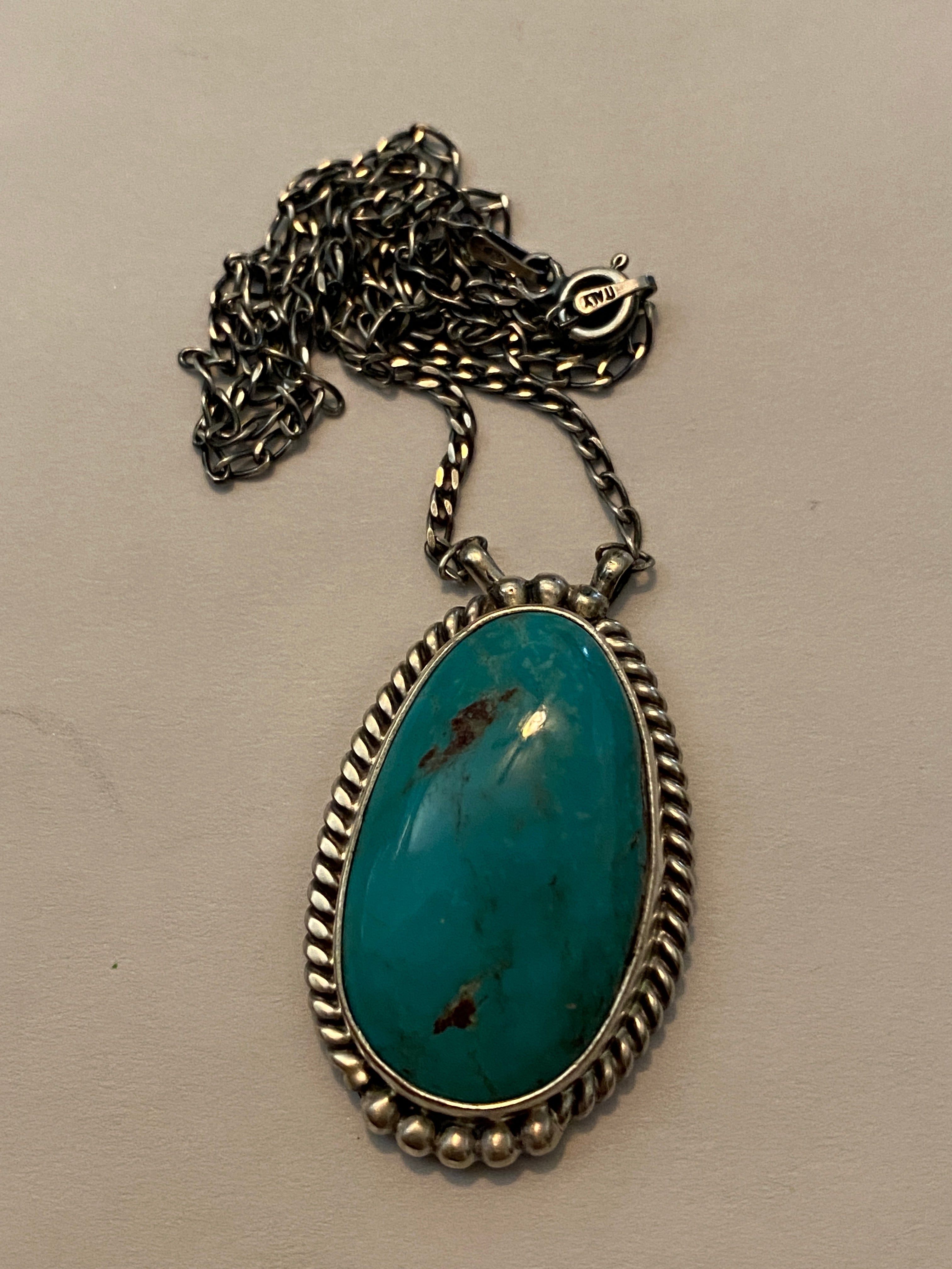 Navajo Sterling Silver And Turquoise Stone Southwest Necklace Signed