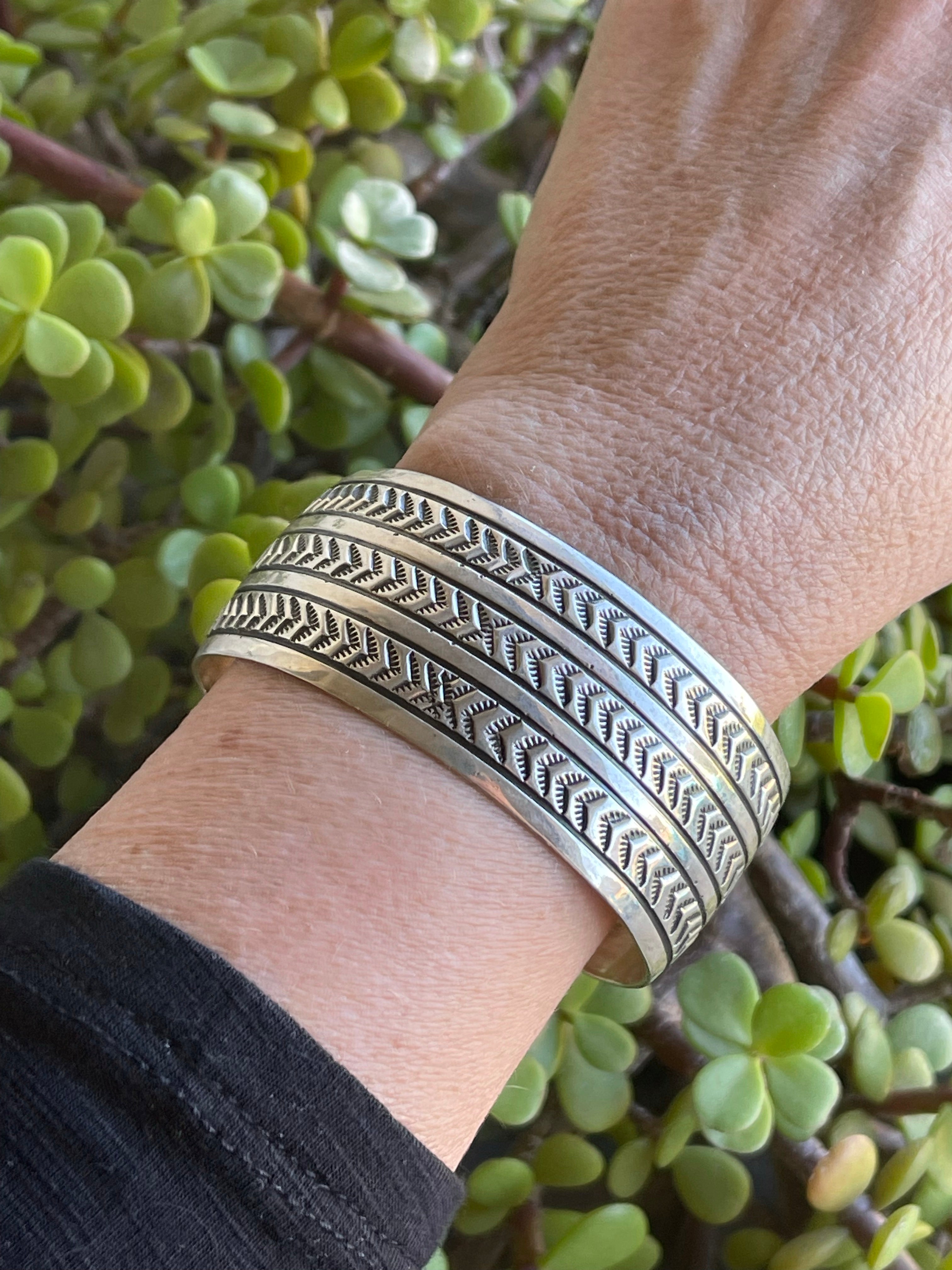 Navajo Sterling Silver HandStamped Southwest Bracelet Cuff