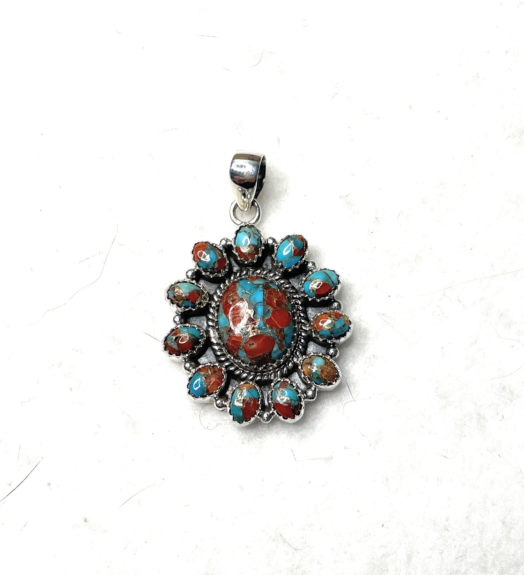 Handmade Sterling Silver And Coral Mojave Cluster Pendant