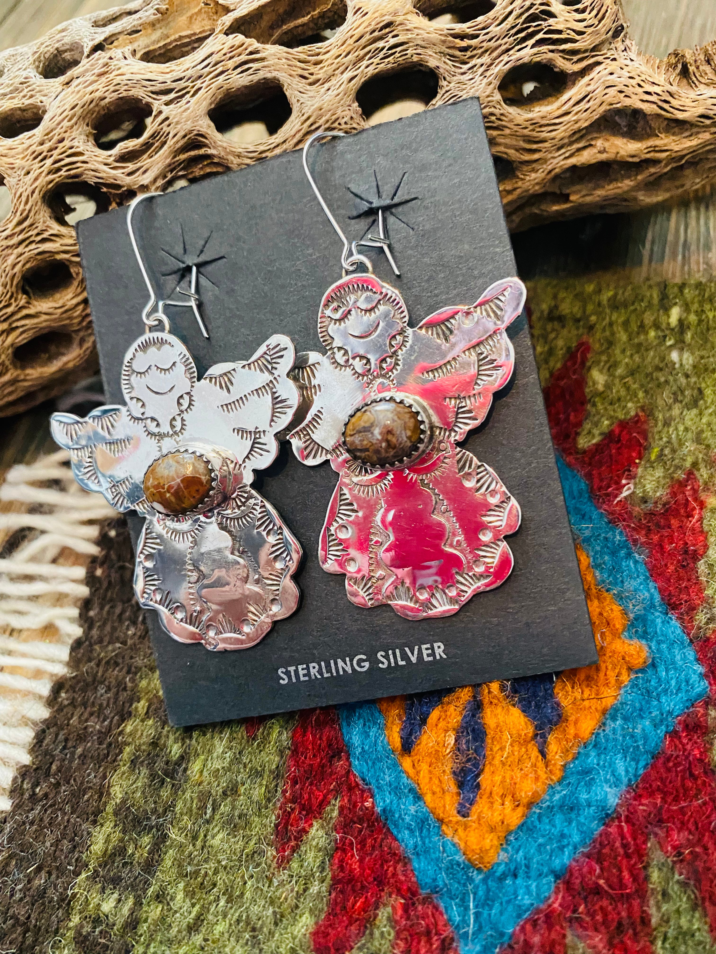 Navajo Jasper & Sterling Silver Angel Dangle Earrings