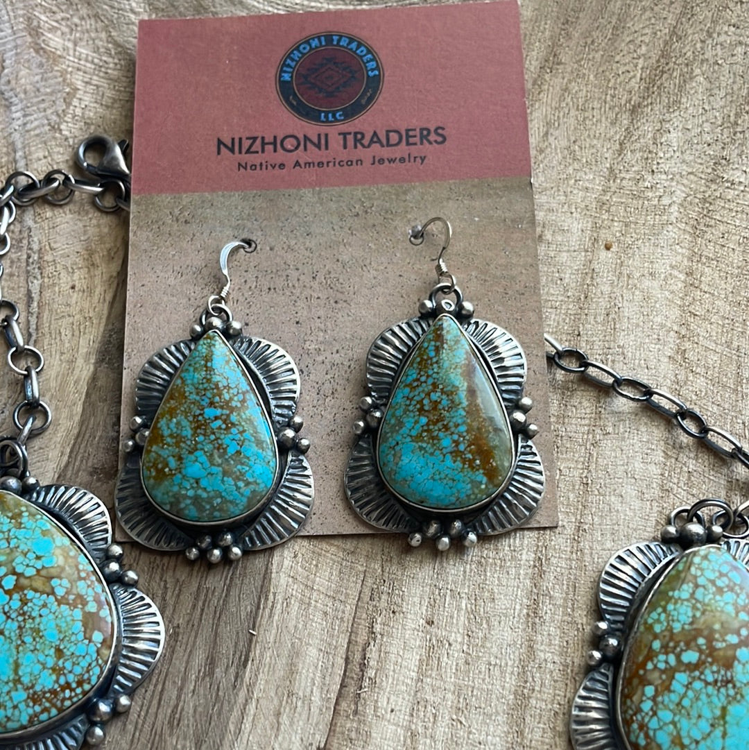 Navajo Handmade Number 8 Turquoise & Sterling Silver Set Signed M Spencer