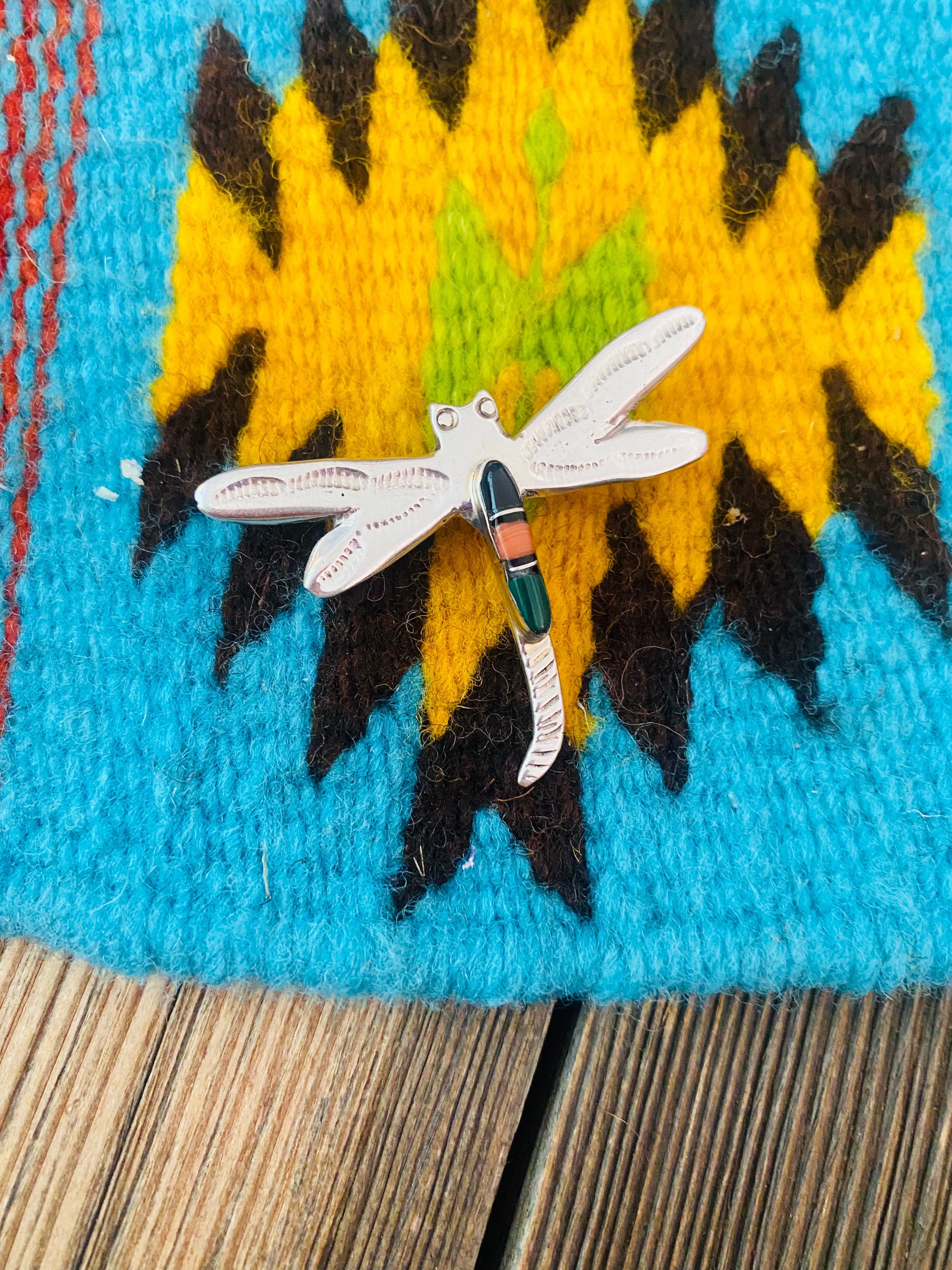 Navajo Sterling Silver and Multi Stone Inlay Dragonfly Brooch