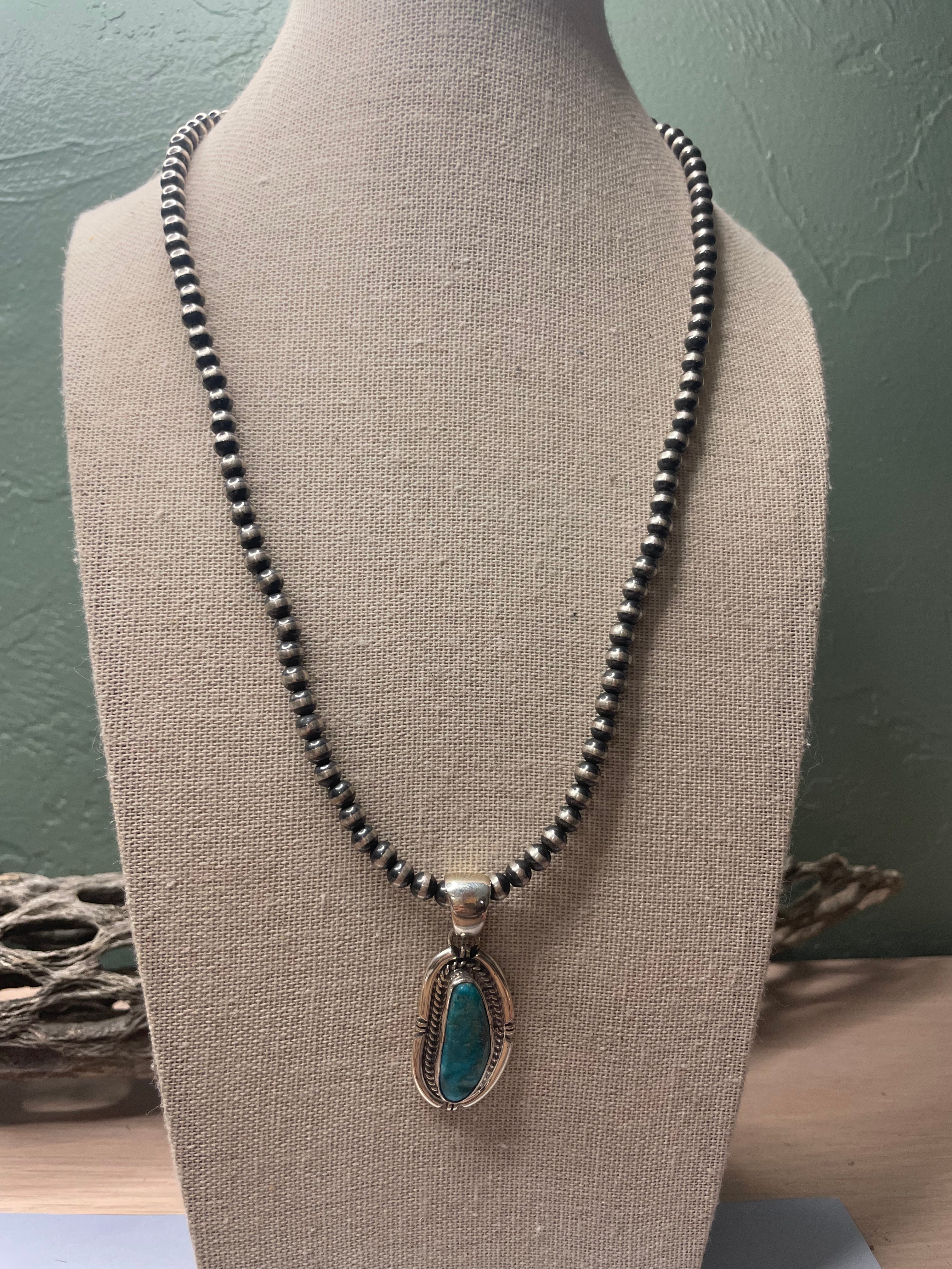 Navajo Sterling Silver & Turquoise Pendant Signed