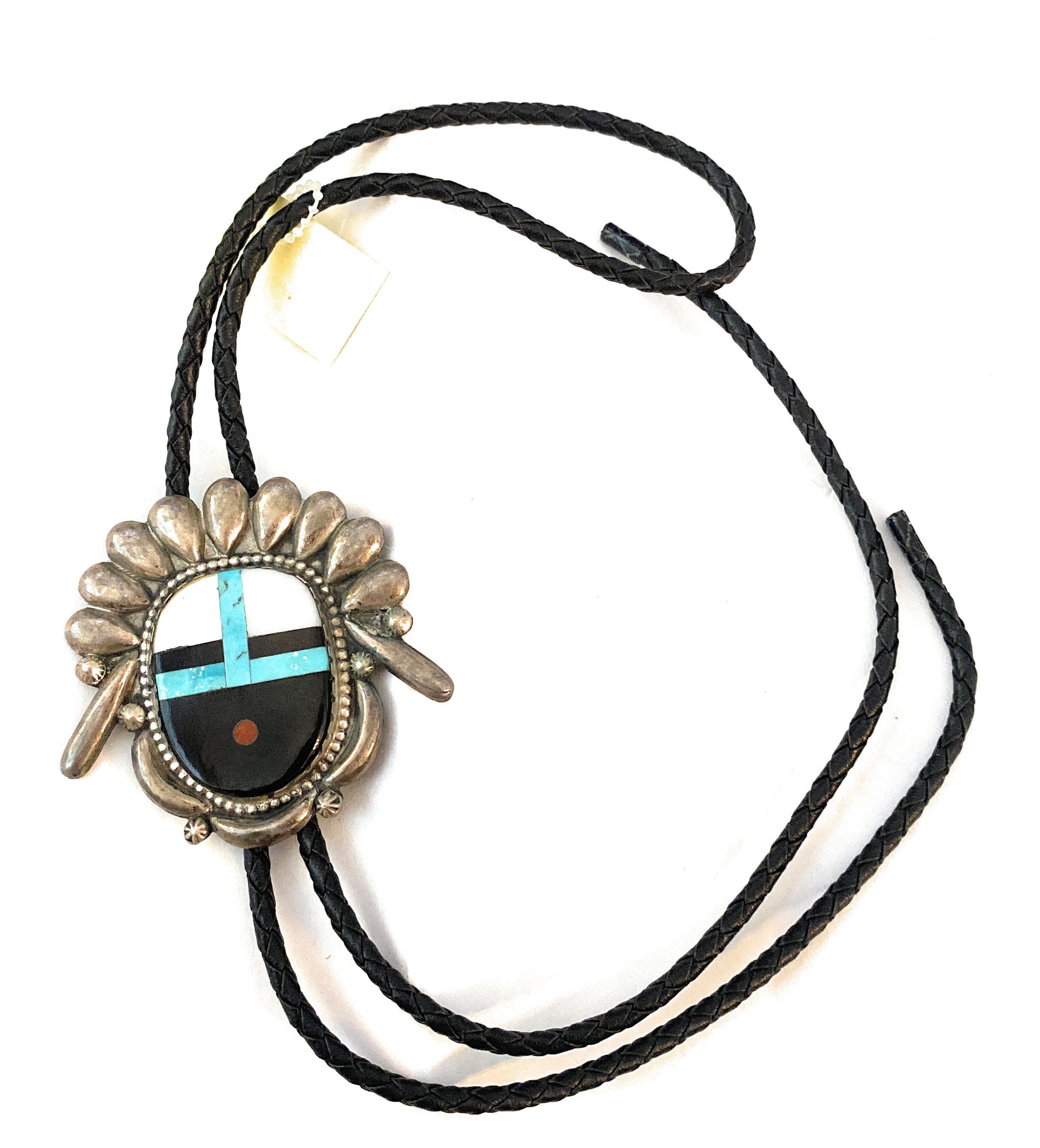 Vintage Navajo Sterling Silver & Multi Stone Inlay Bolo Tie