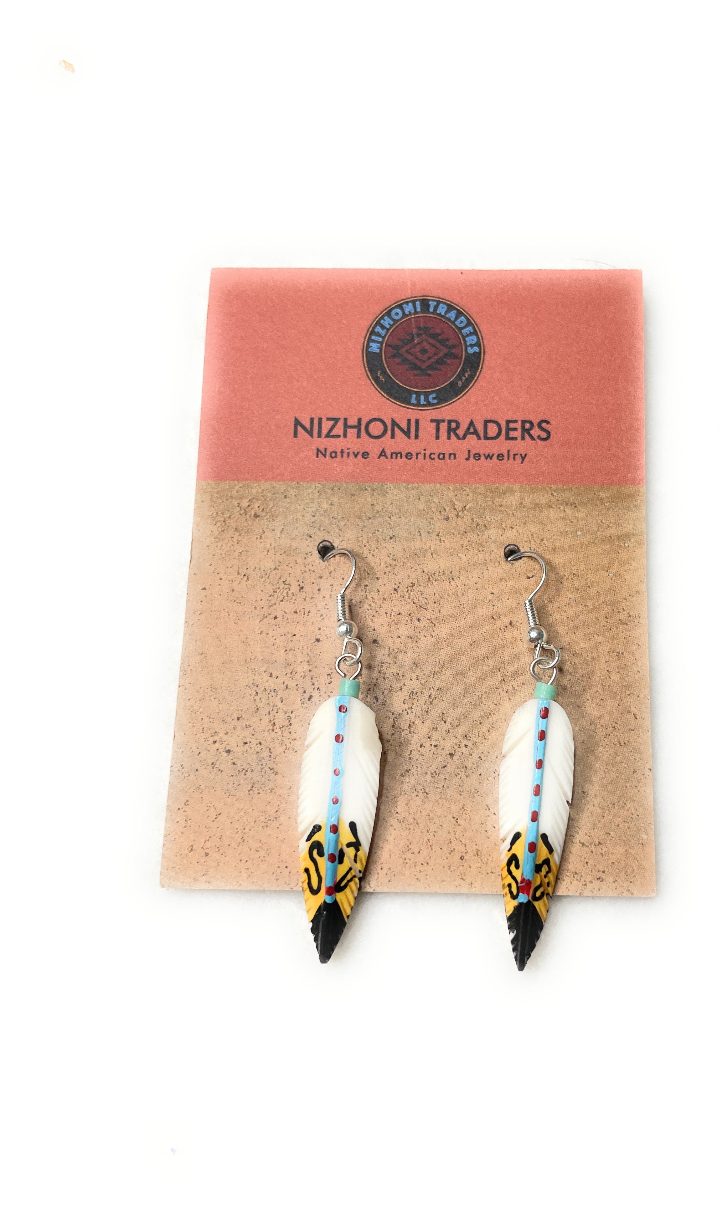 Feather Turquoise Sterling Silver Dangle Earrings