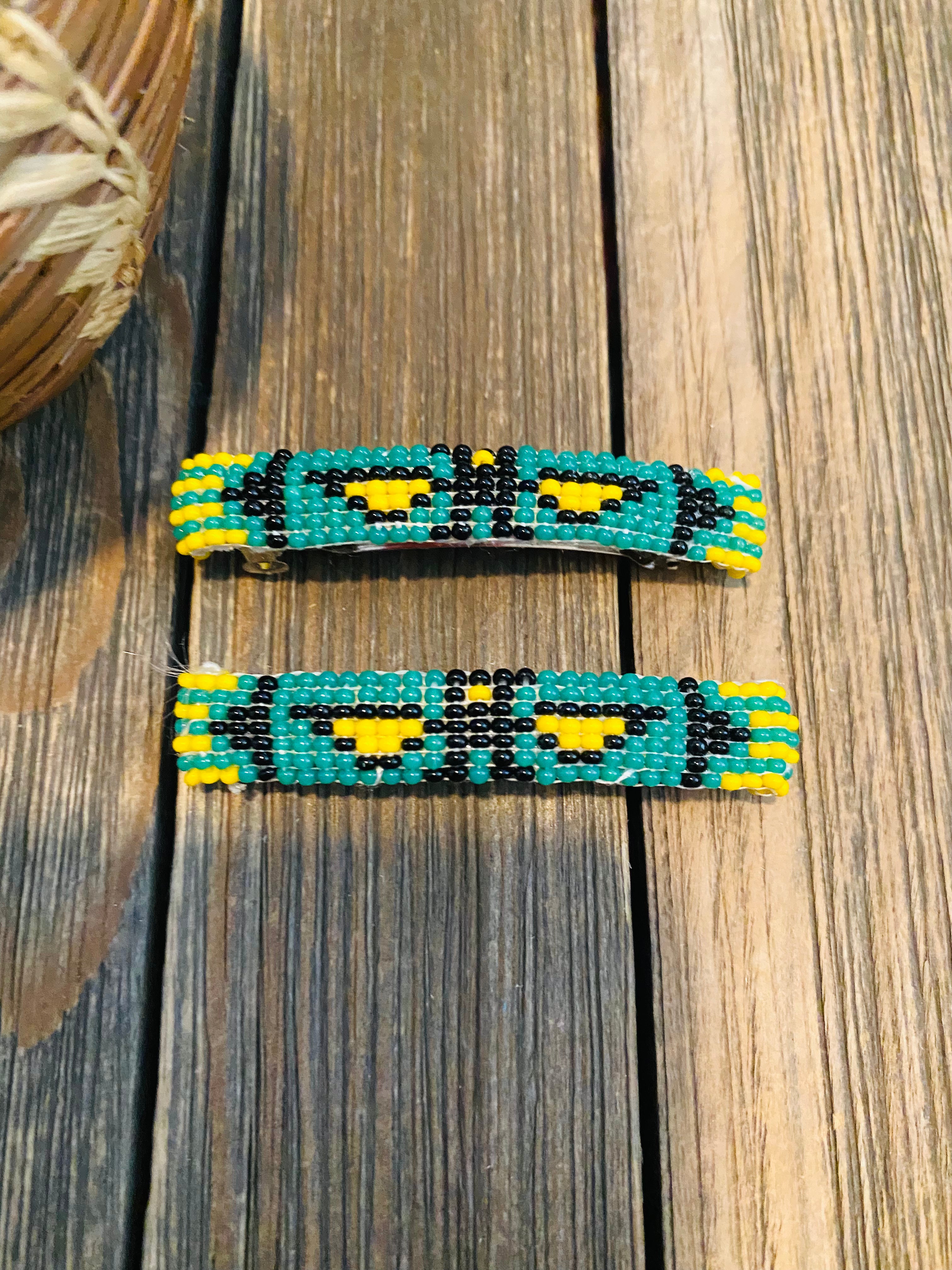 Navajo Handmade Beaded Barrette Set