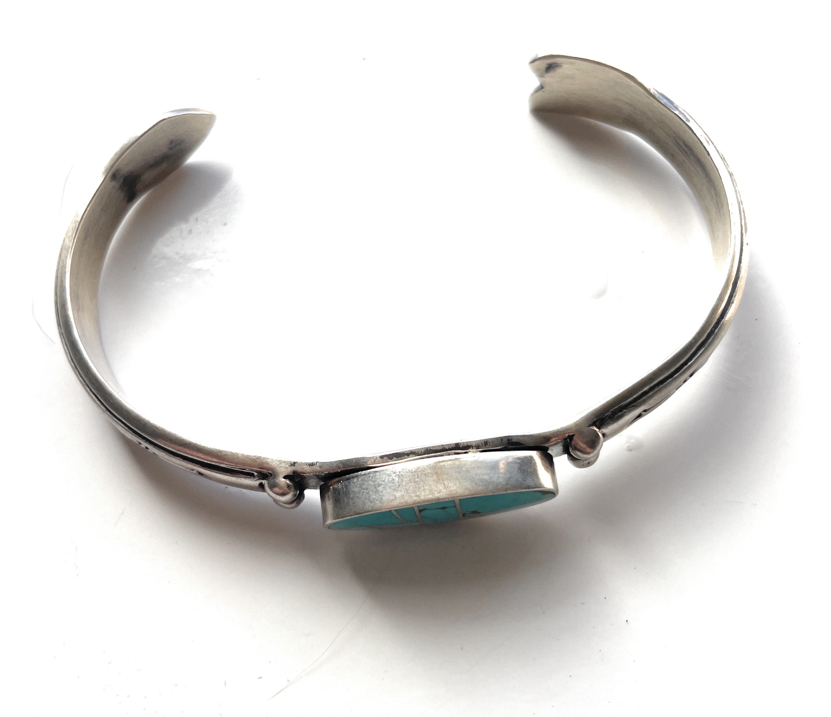 Navajo Handmade Sterling & Number 8 Turquoise Cuff