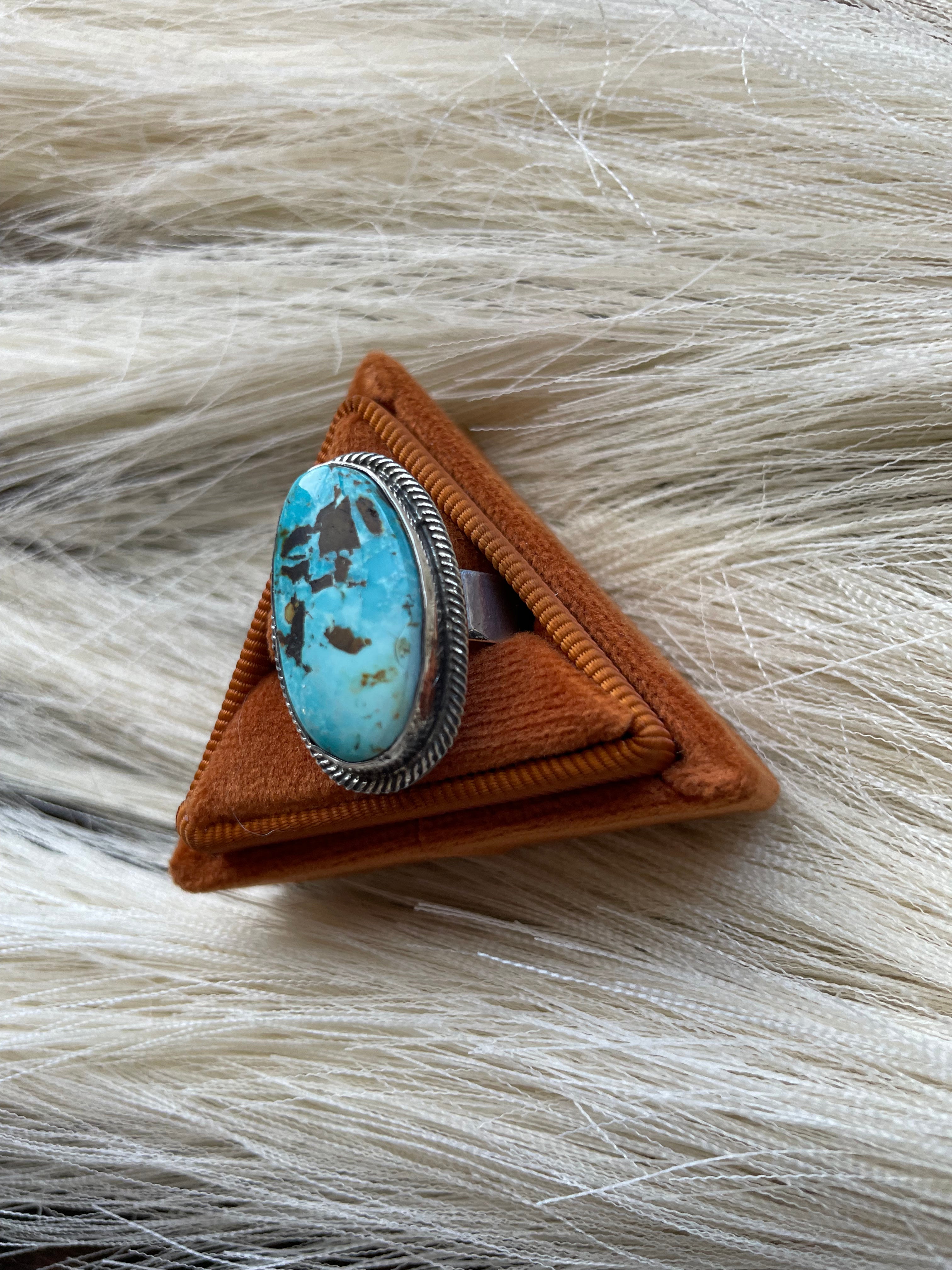 Navajo Handmade Royston Turquoise Oval Ring Size 8