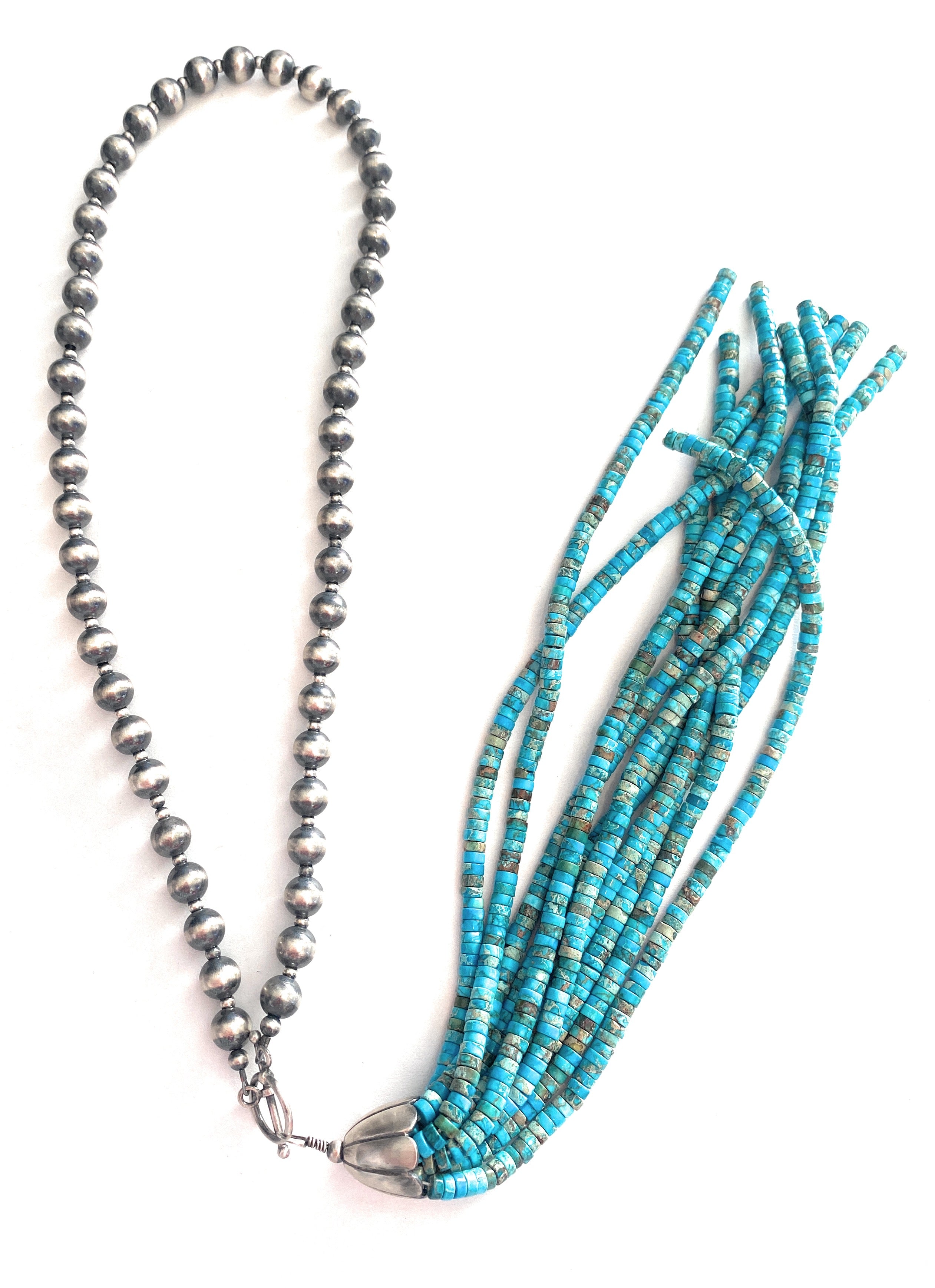 Navajo Turquoise & Sterling Silver Pearl Beaded Tassel Necklace