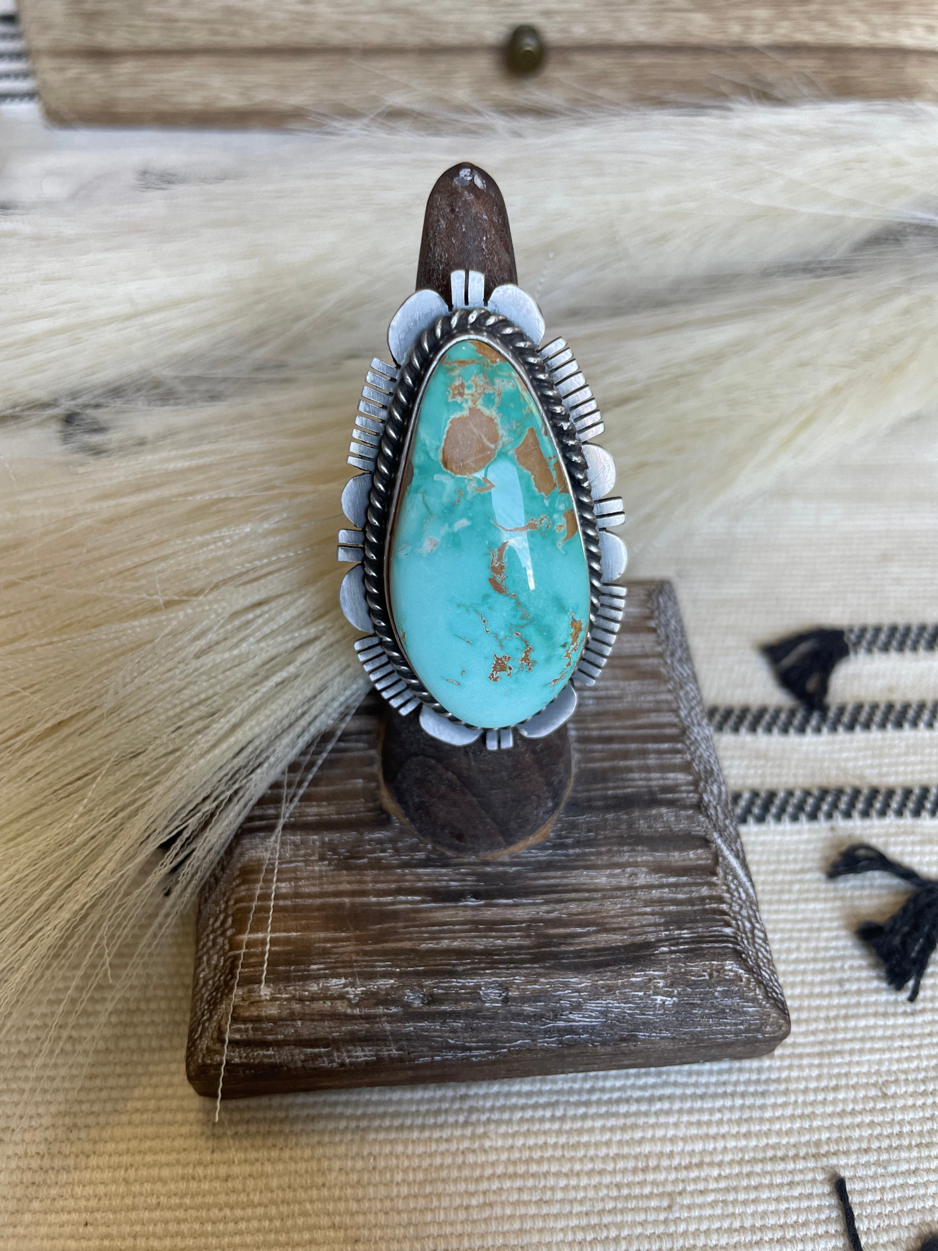 Navajo Turquoise & Sterling Silver Ring Size 7 Signed Russell Sam