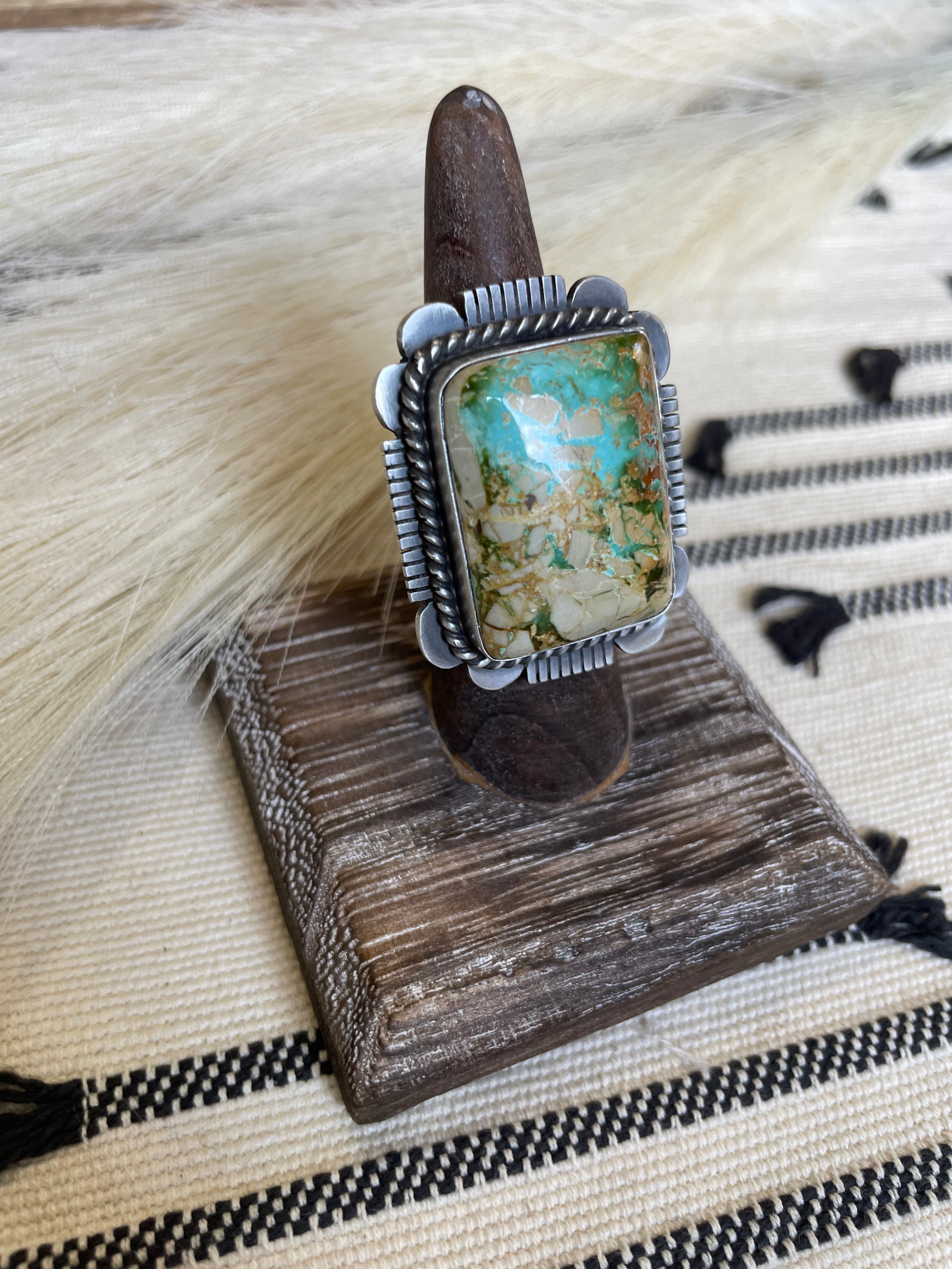 Navajo Turquoise & Sterling Silver Ring Size 7 Signed Russell Sam