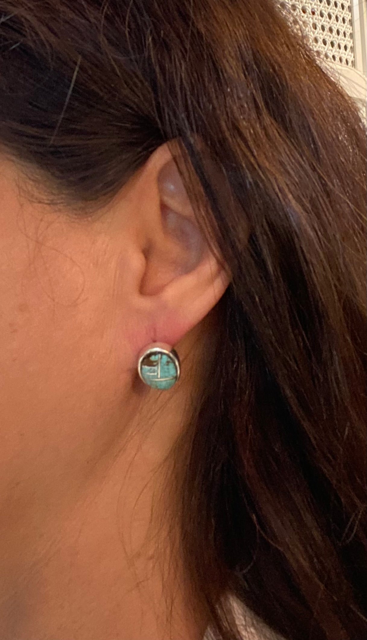 Navajo Turquoise 8 & Sterling Silver Small Oval Stud Earrings