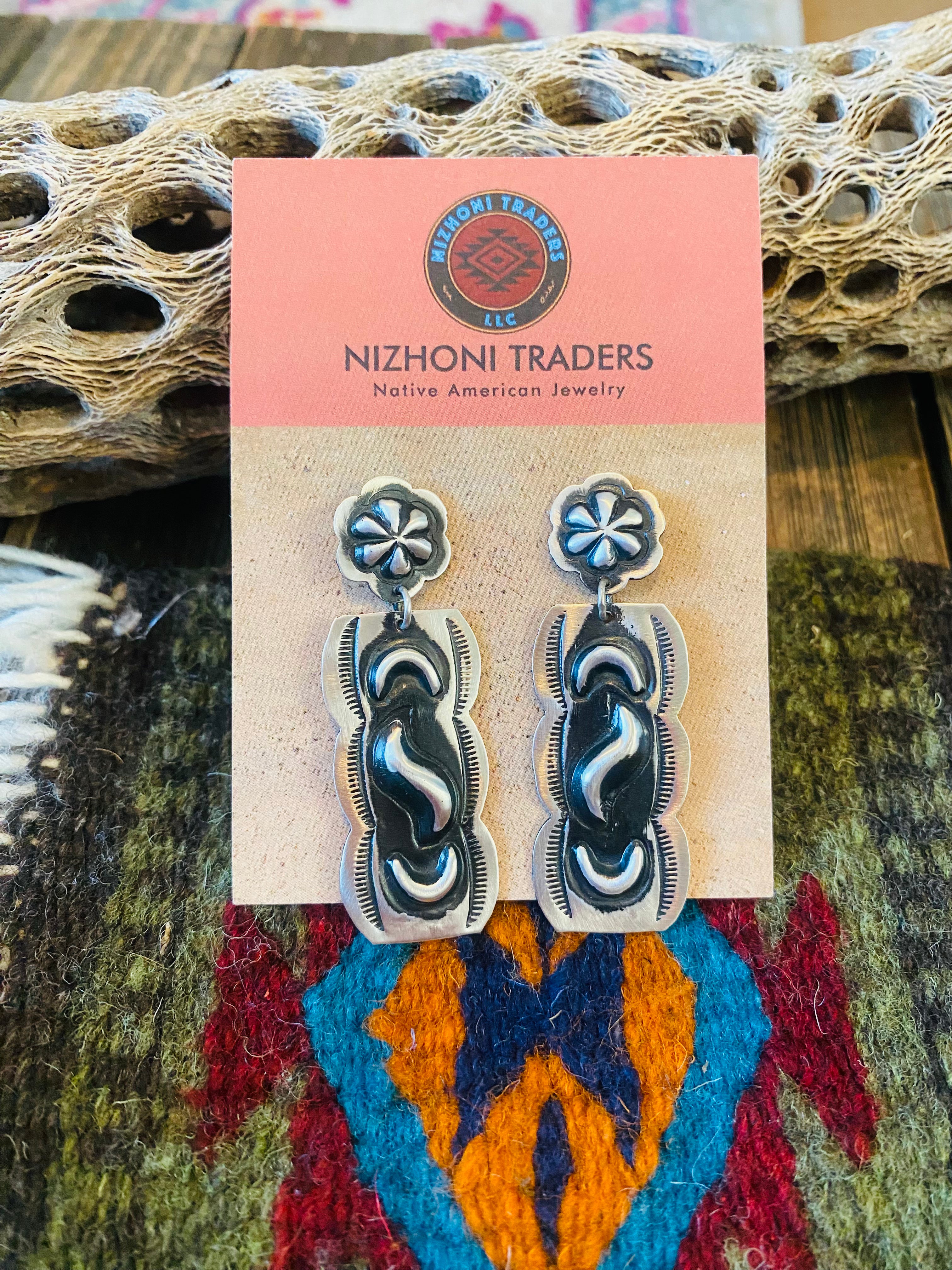 Navajo Sterling Silver Concho Dangle Earrings By Leander Tahe