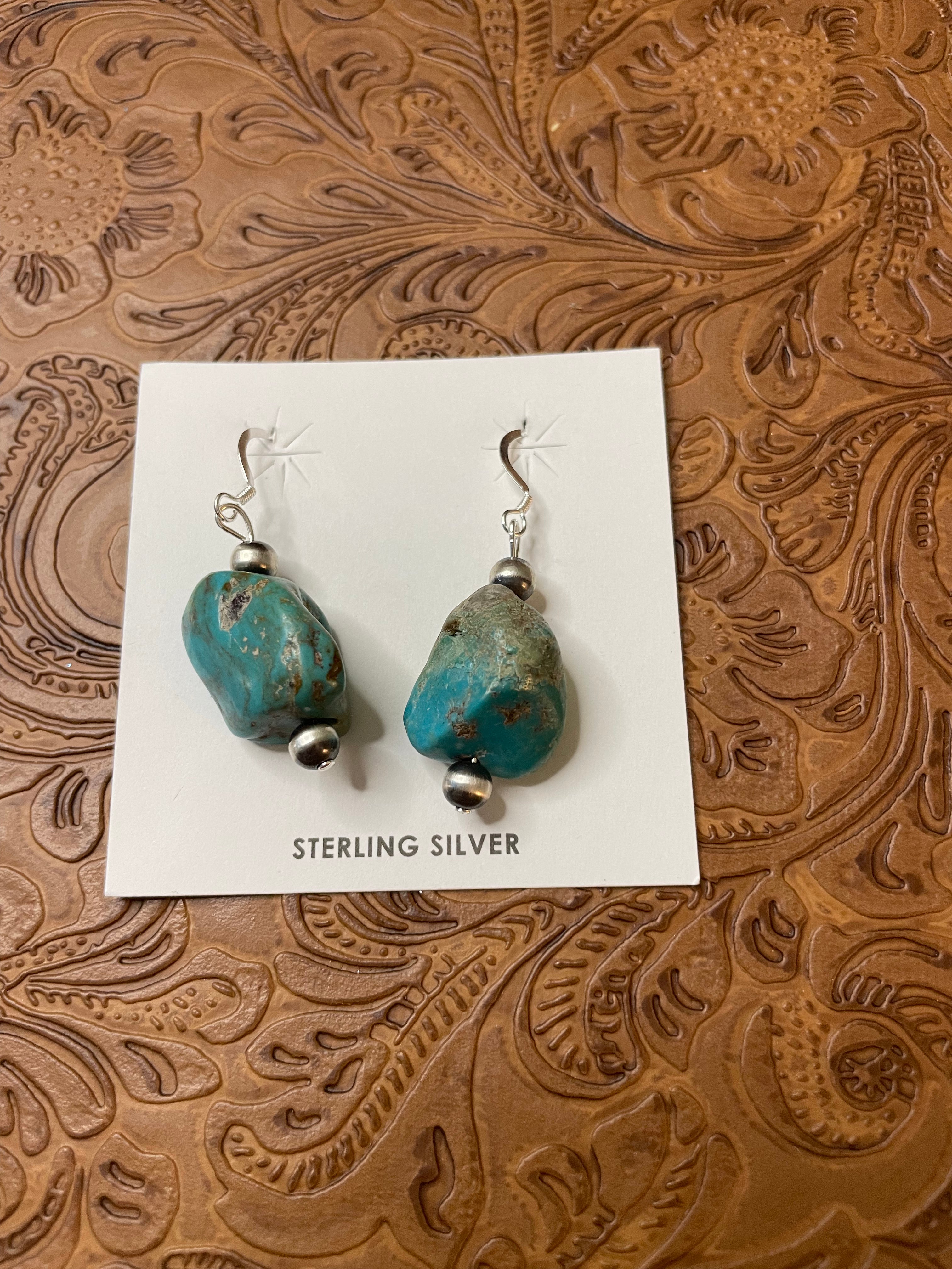 Navajo Sterling Silver Turquoise Stone Dangle Earrings