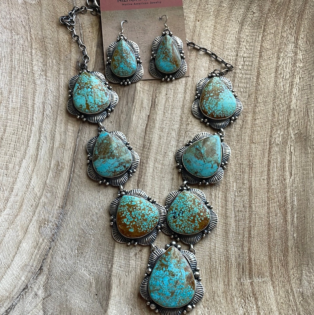 Navajo Handmade Number 8 Turquoise & Sterling Silver Set Signed M Spencer