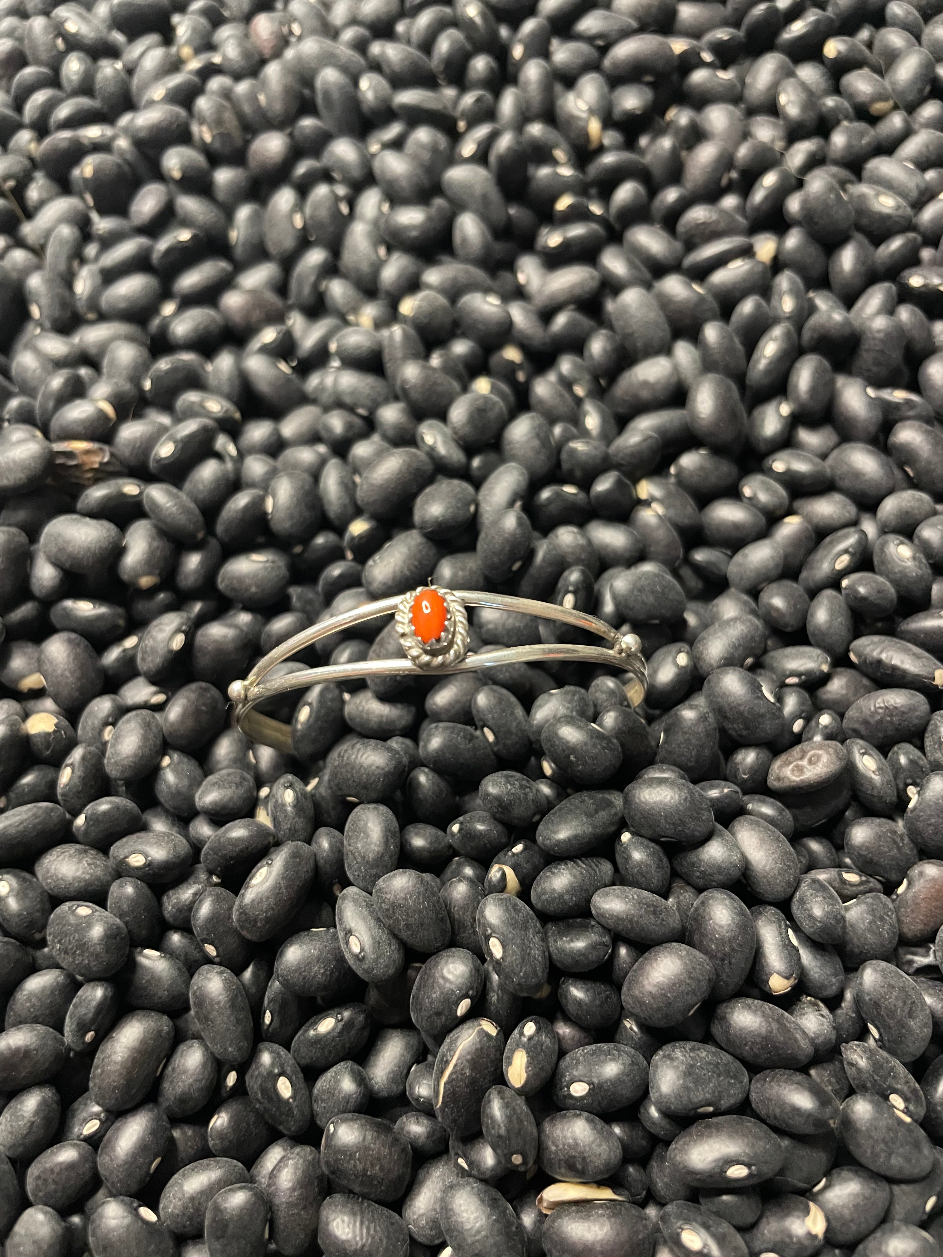 Navajo Sterling Silver & Coral Baby Cuff Bracelet