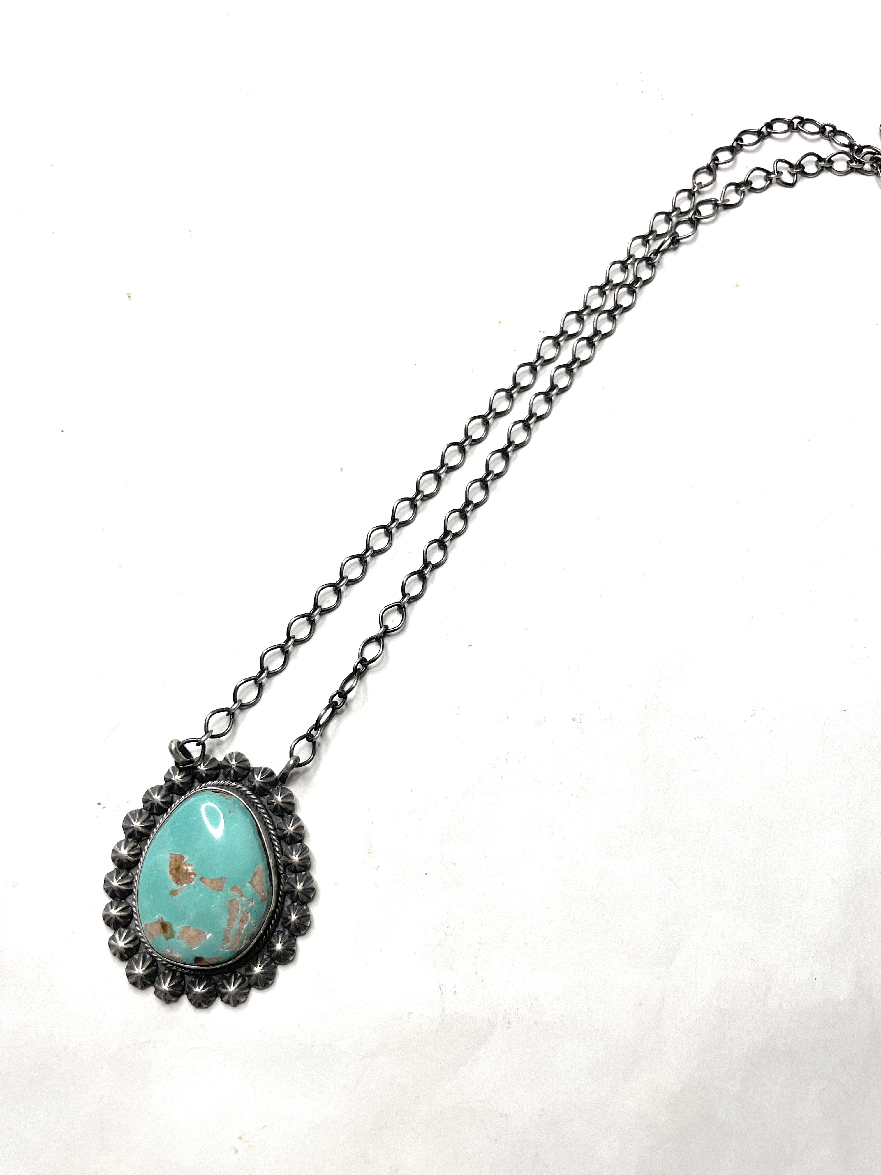 Navajo Sterling Silver And Turquoise Necklace Signed