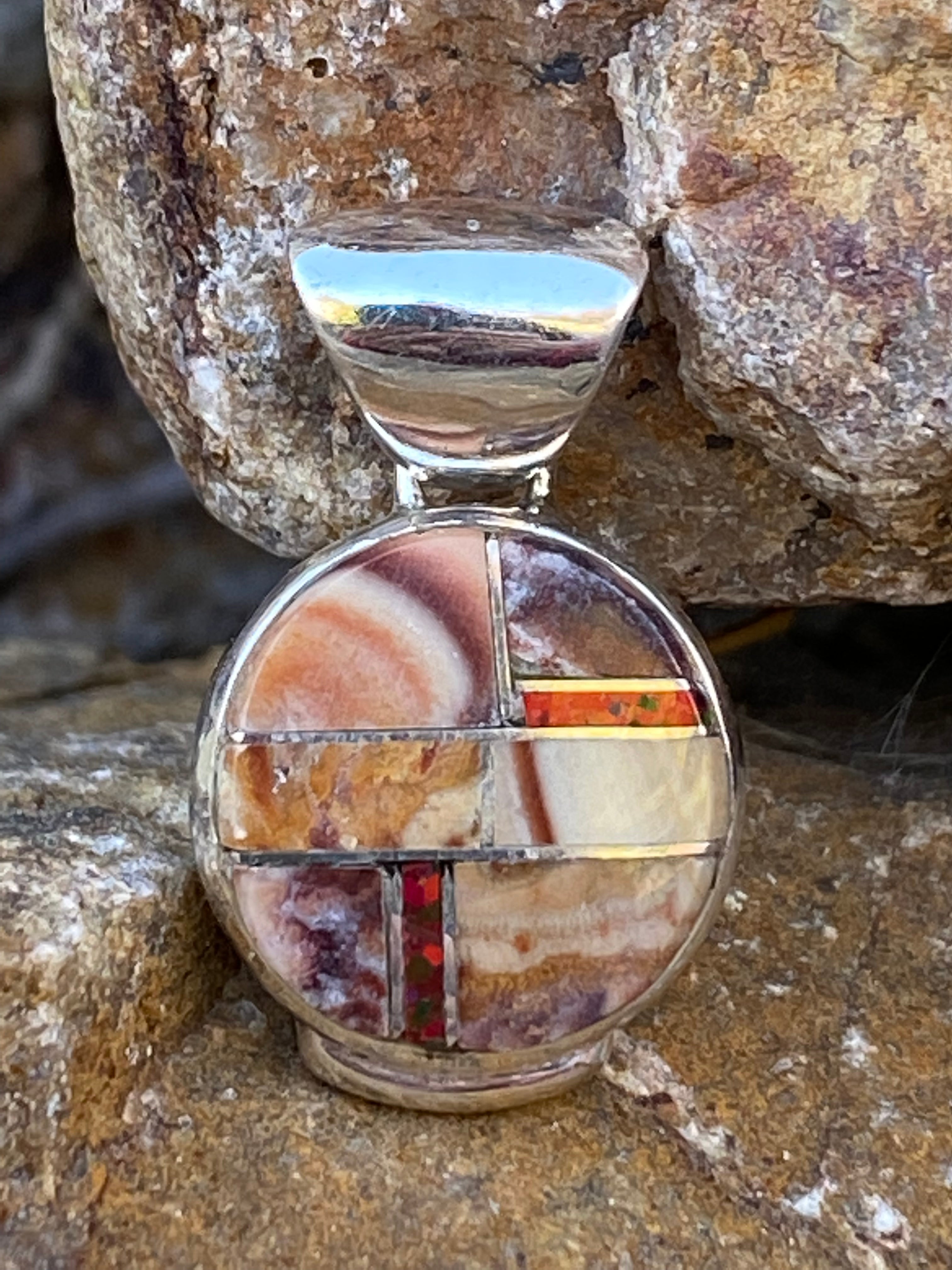 Navajo Coral & Fire Opal Pendant