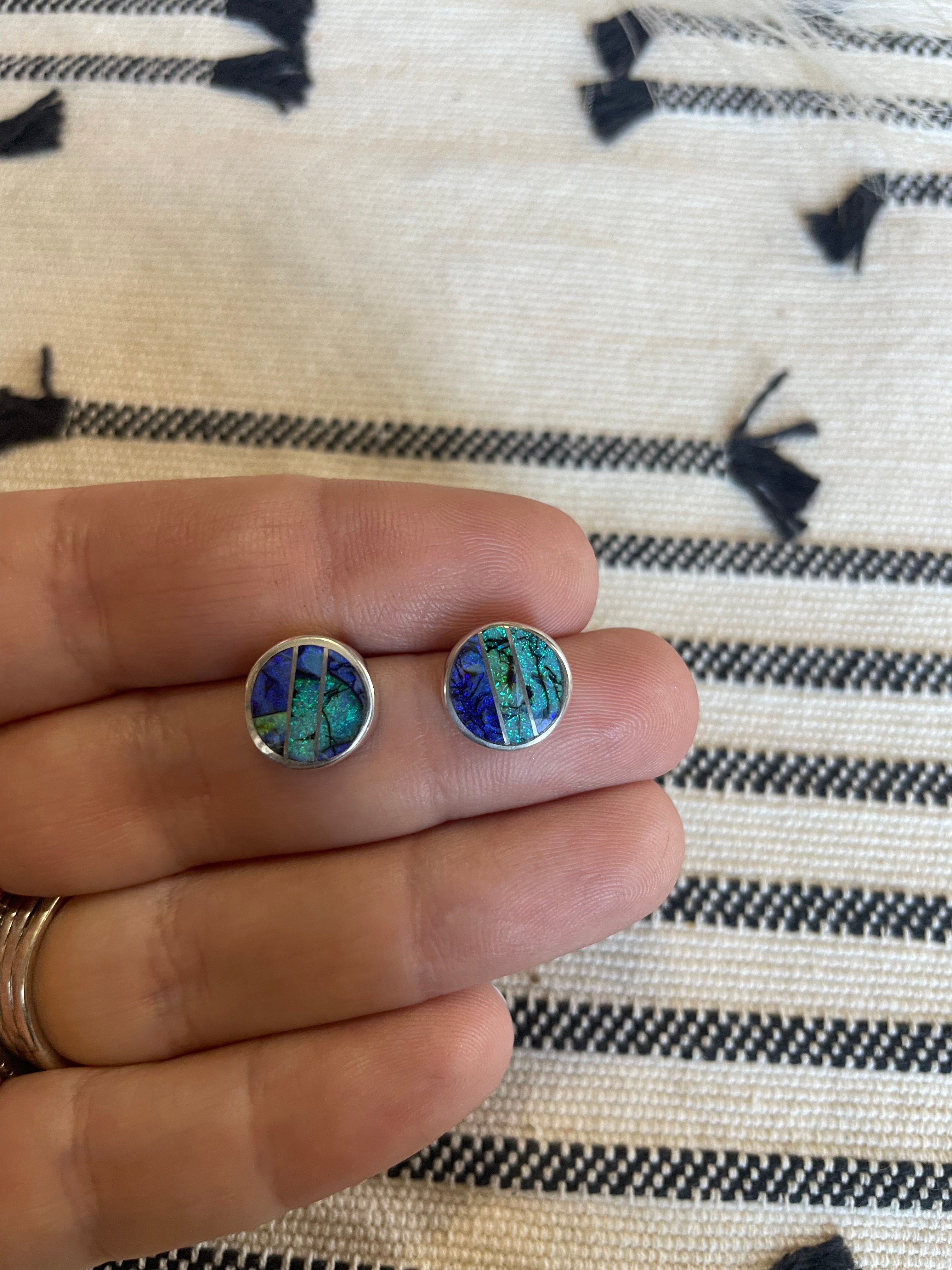 Navajo Blue Opal Inlay & Sterling Silver Stud Earring