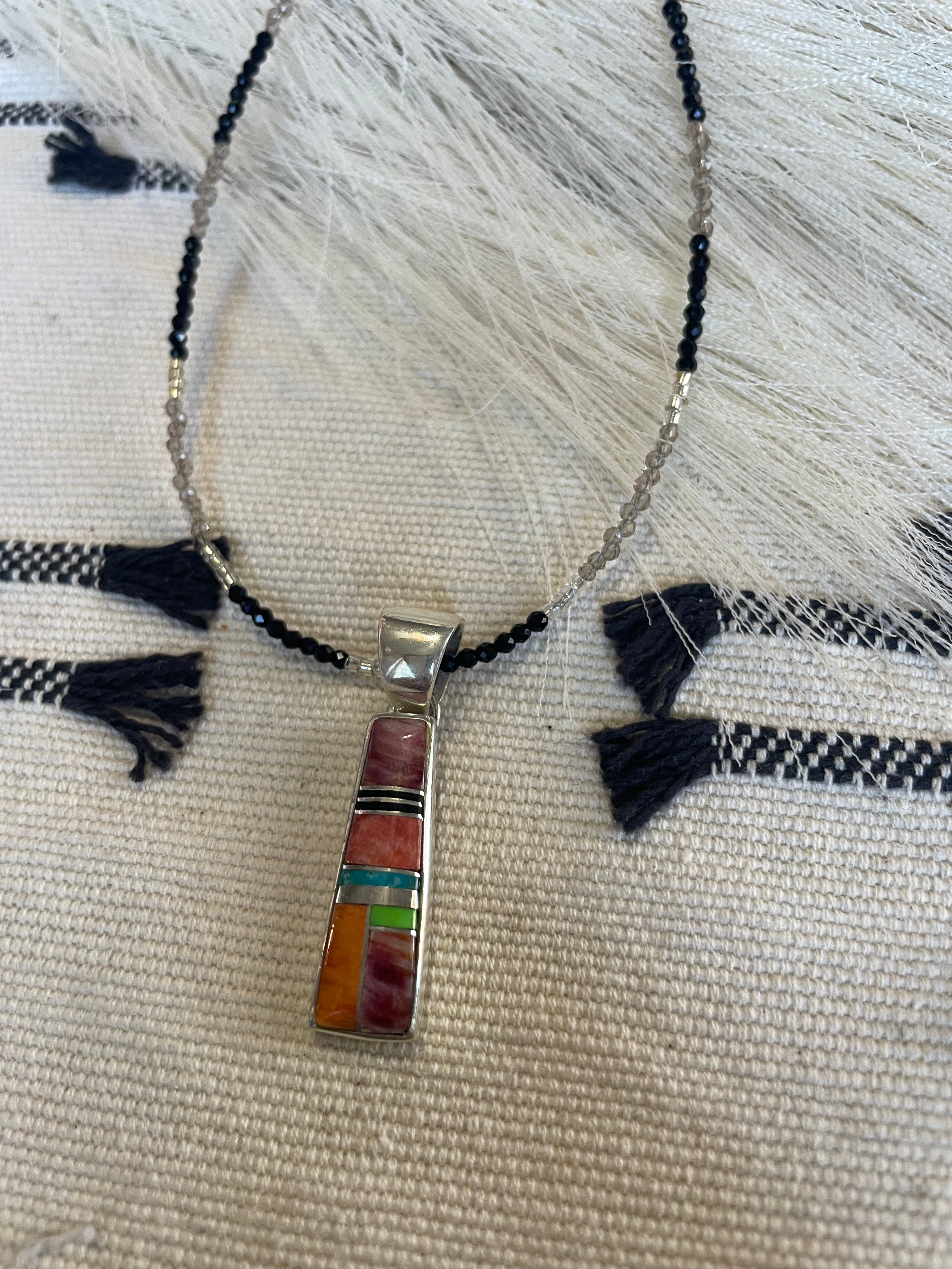 Navajo Multi Stone Inlay & Sterling Silver Pendant