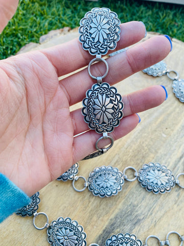 Handcrafted Vintage Sterling Silver Concho Belt 37-40"