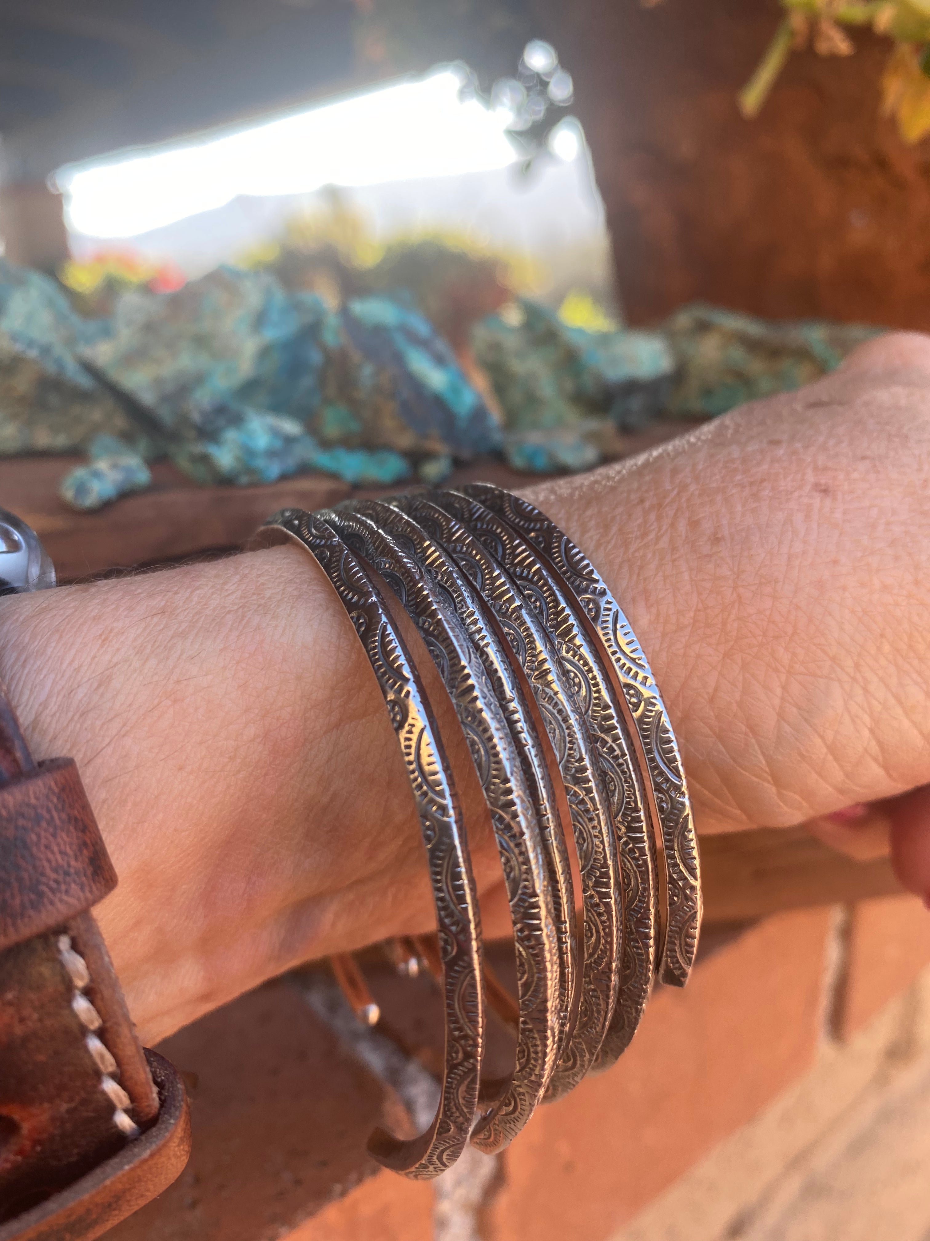 Handmade Sterling Silver Hand Stamped Dome Stacker Cuff