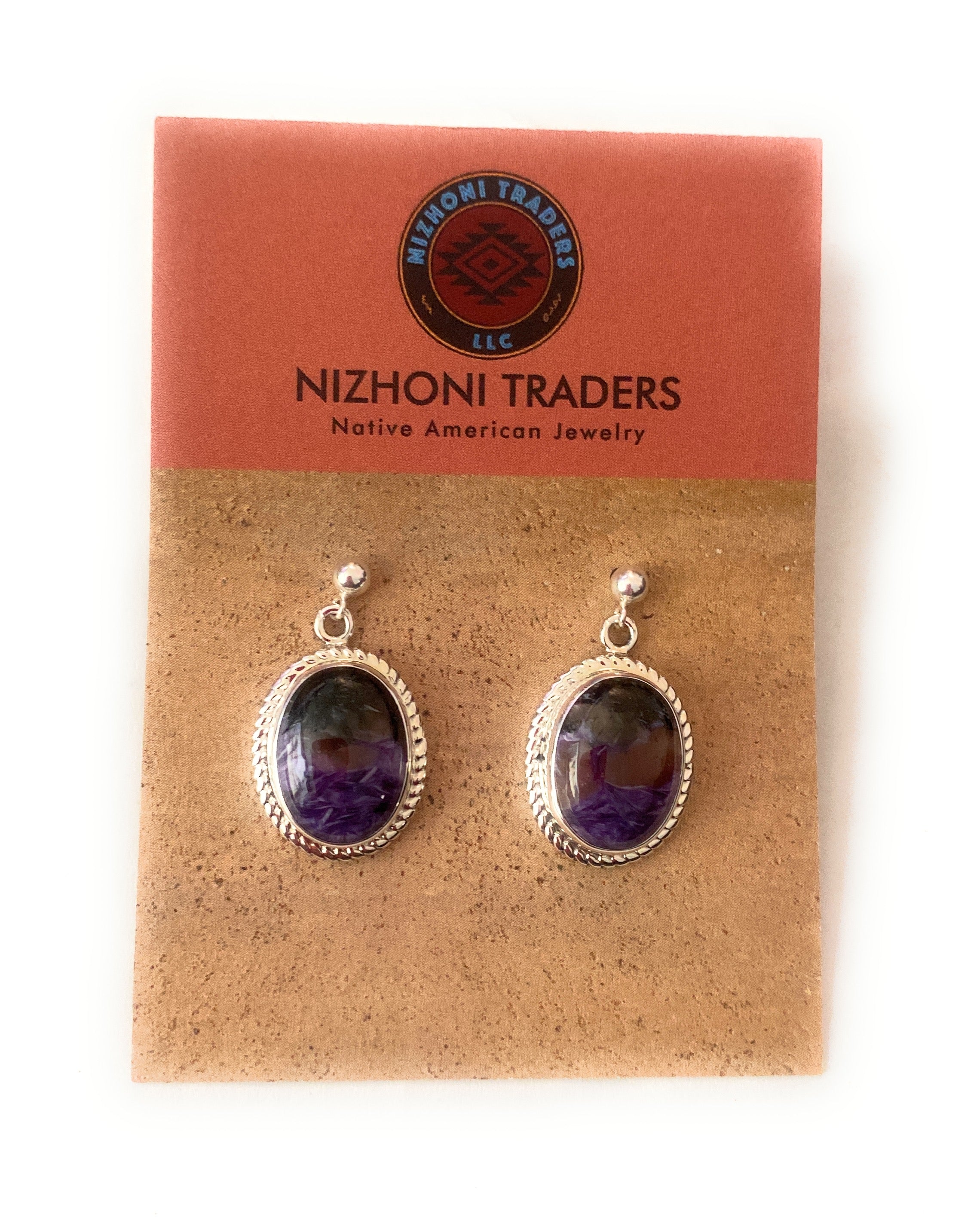 Navajo Charoite & Sterling Silver Dangle Earrings Signed