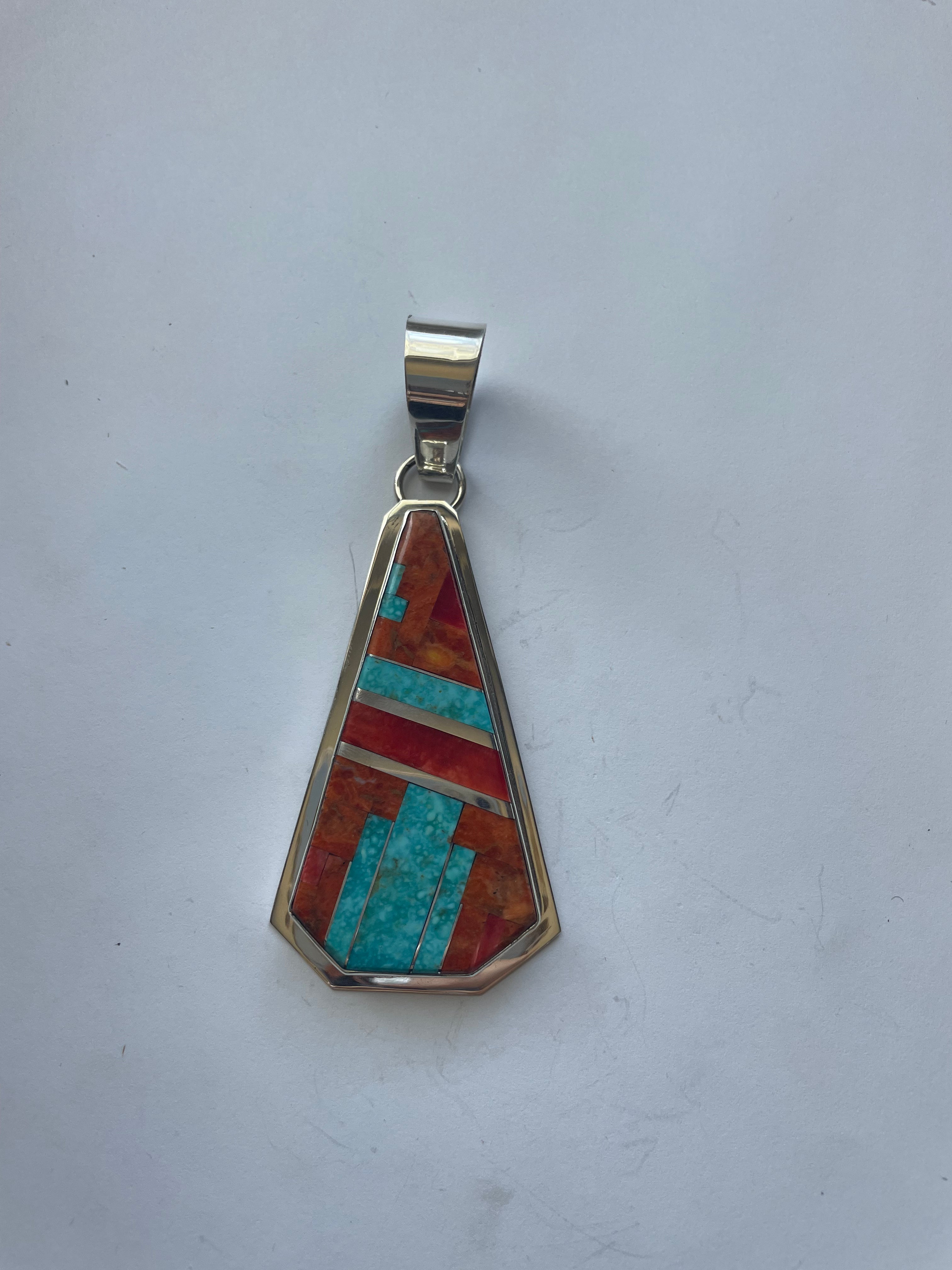 Domingo Sterling Silver & Multi Stone Inlay Pendant Signed