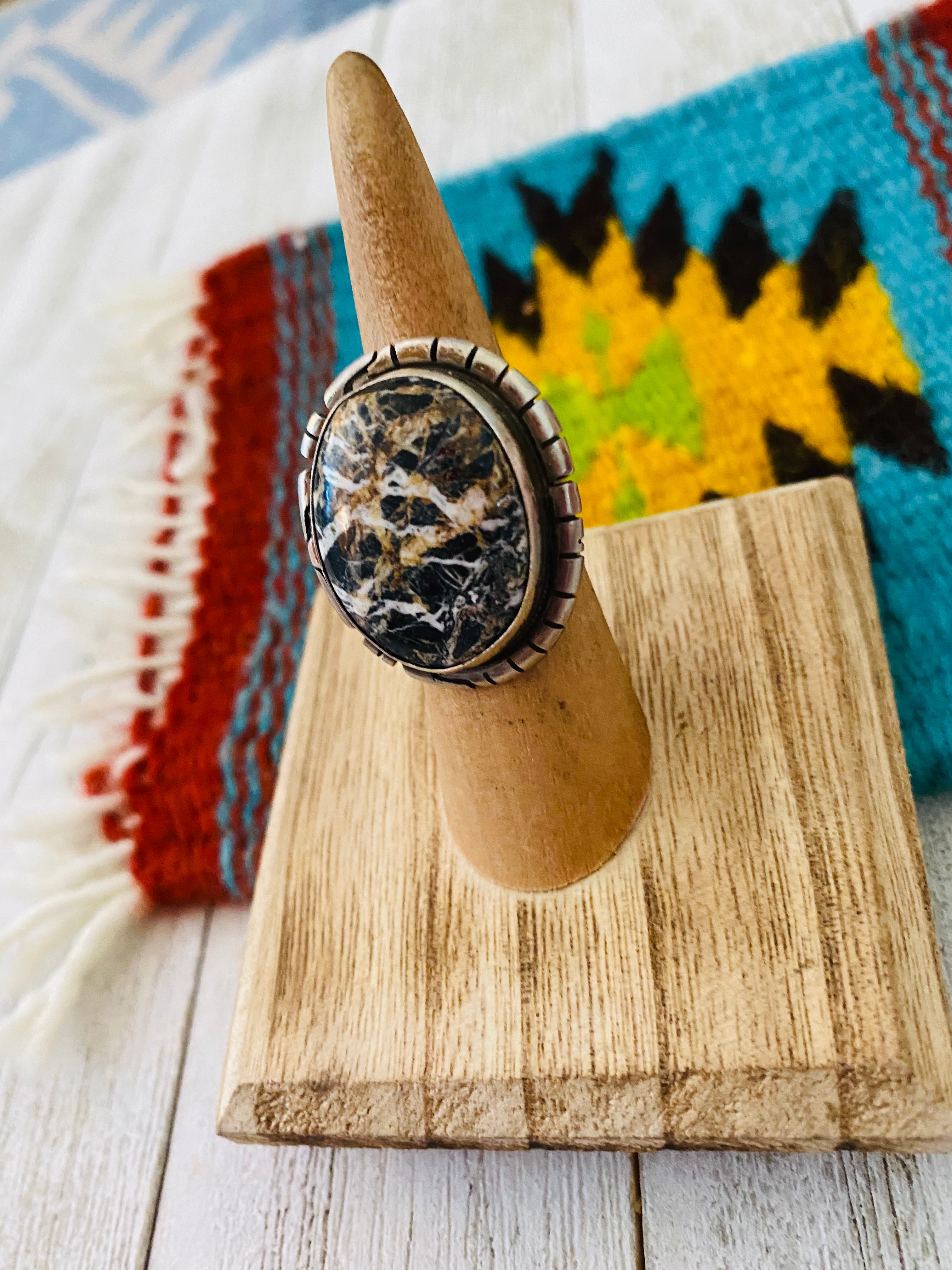 Navajo Sterling Silver And White Buffalo Ring Size 4.5 Signed