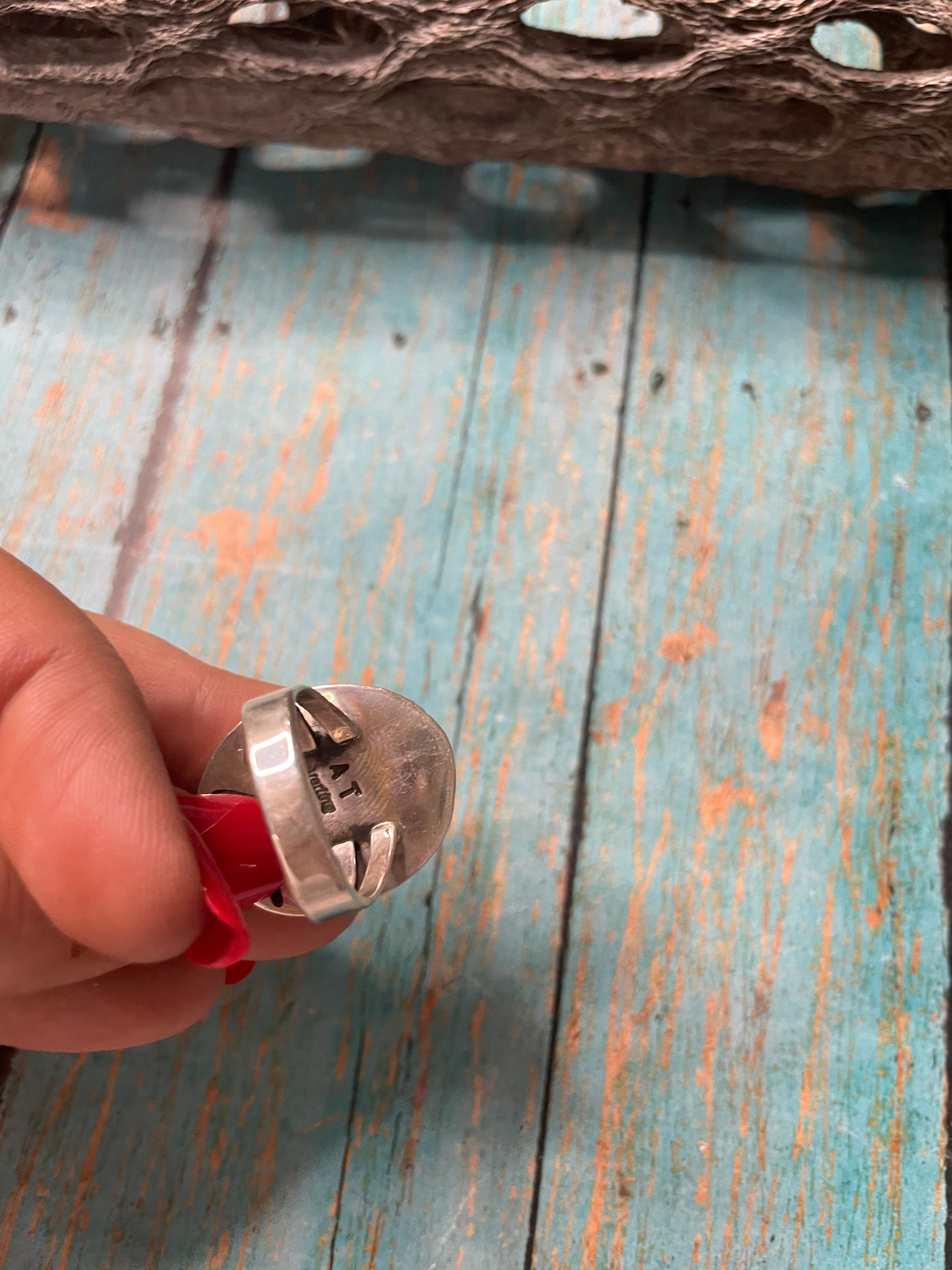 Old Pawn Navajo Sterling Silver & Charorite Ring Size 9