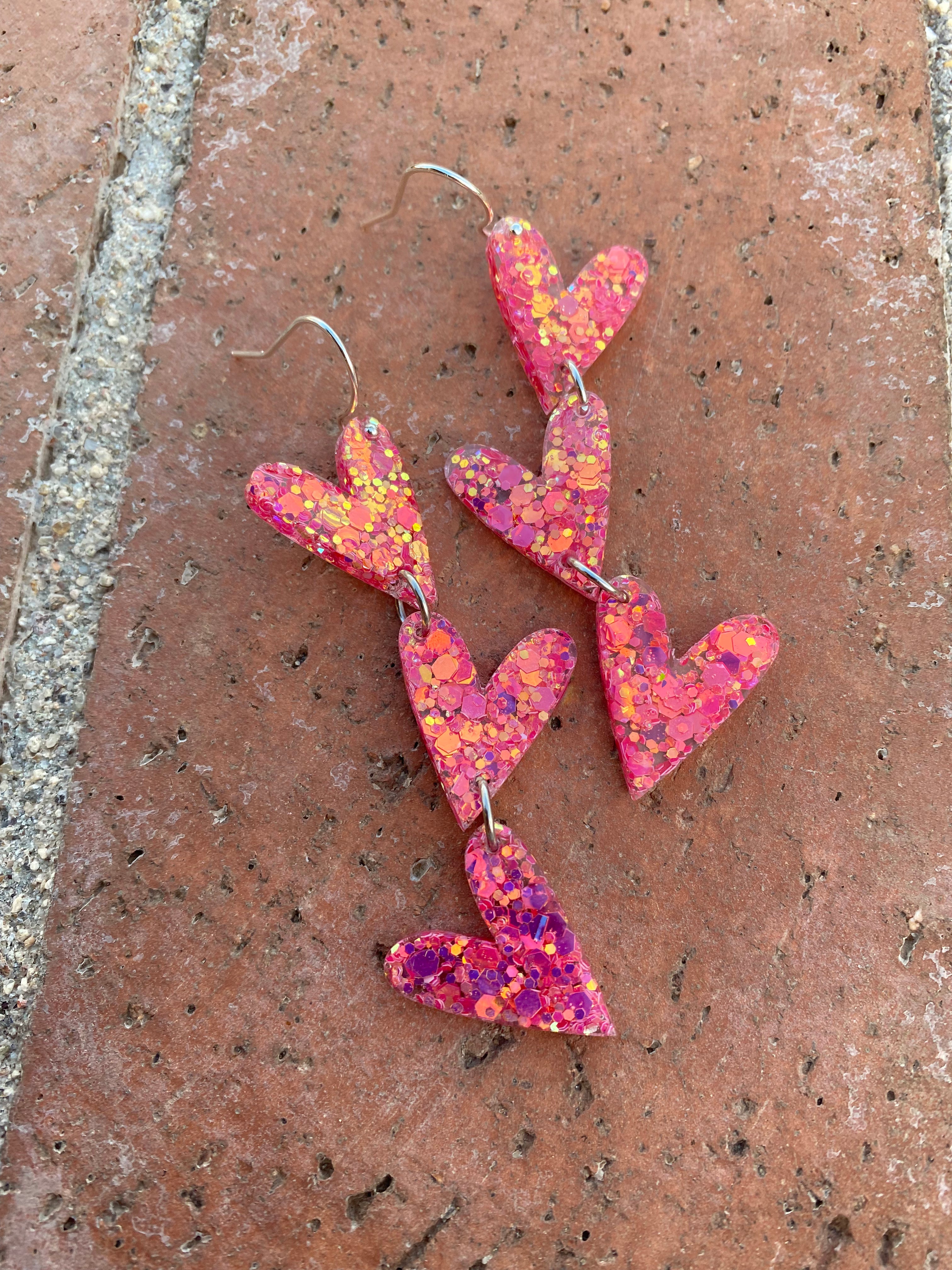 Handmade Resin Heart Dangle Earrings