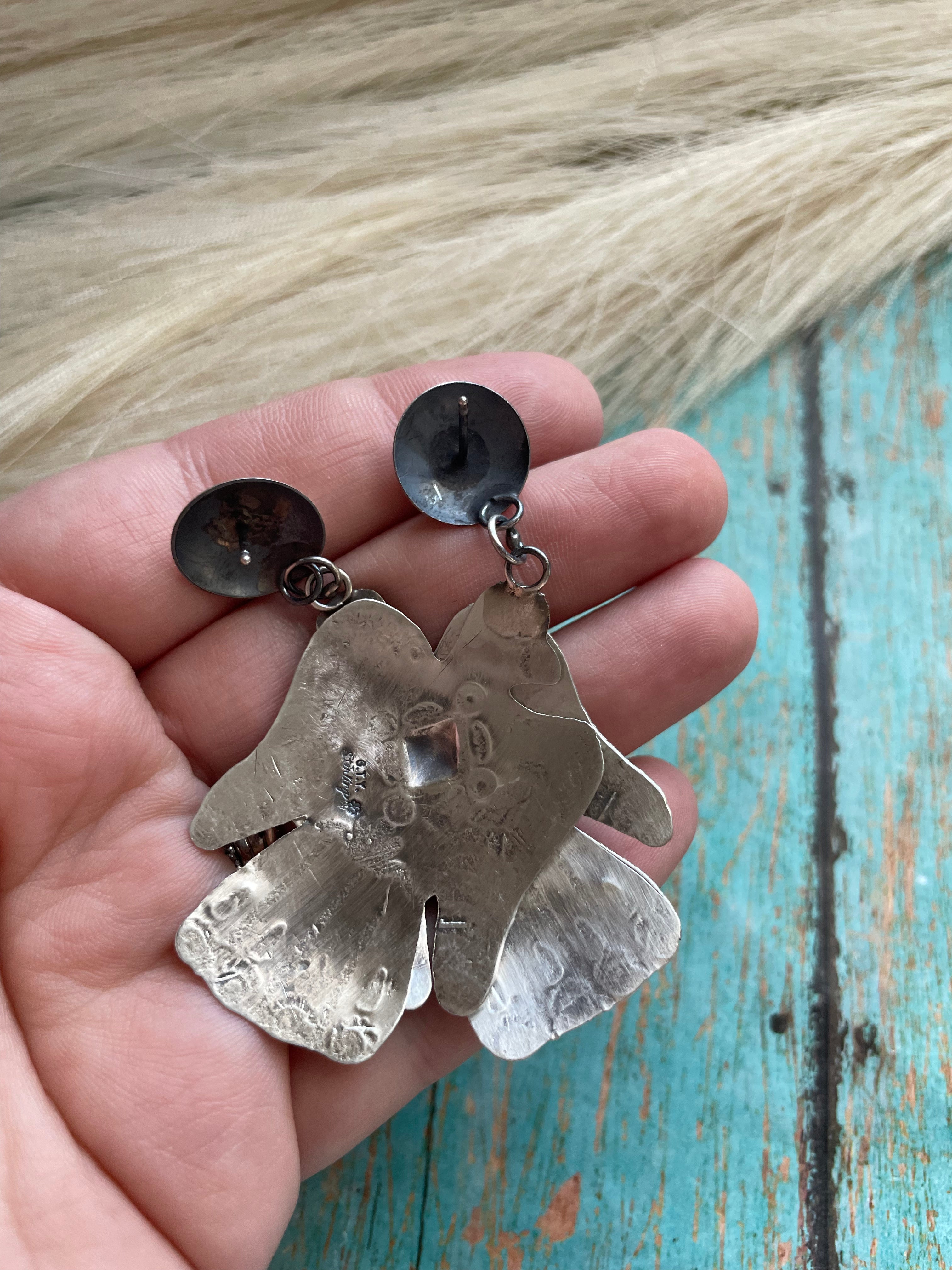 Navajo Sterling Silver Thunderbird Dangle Earrings By Tim Yazzie