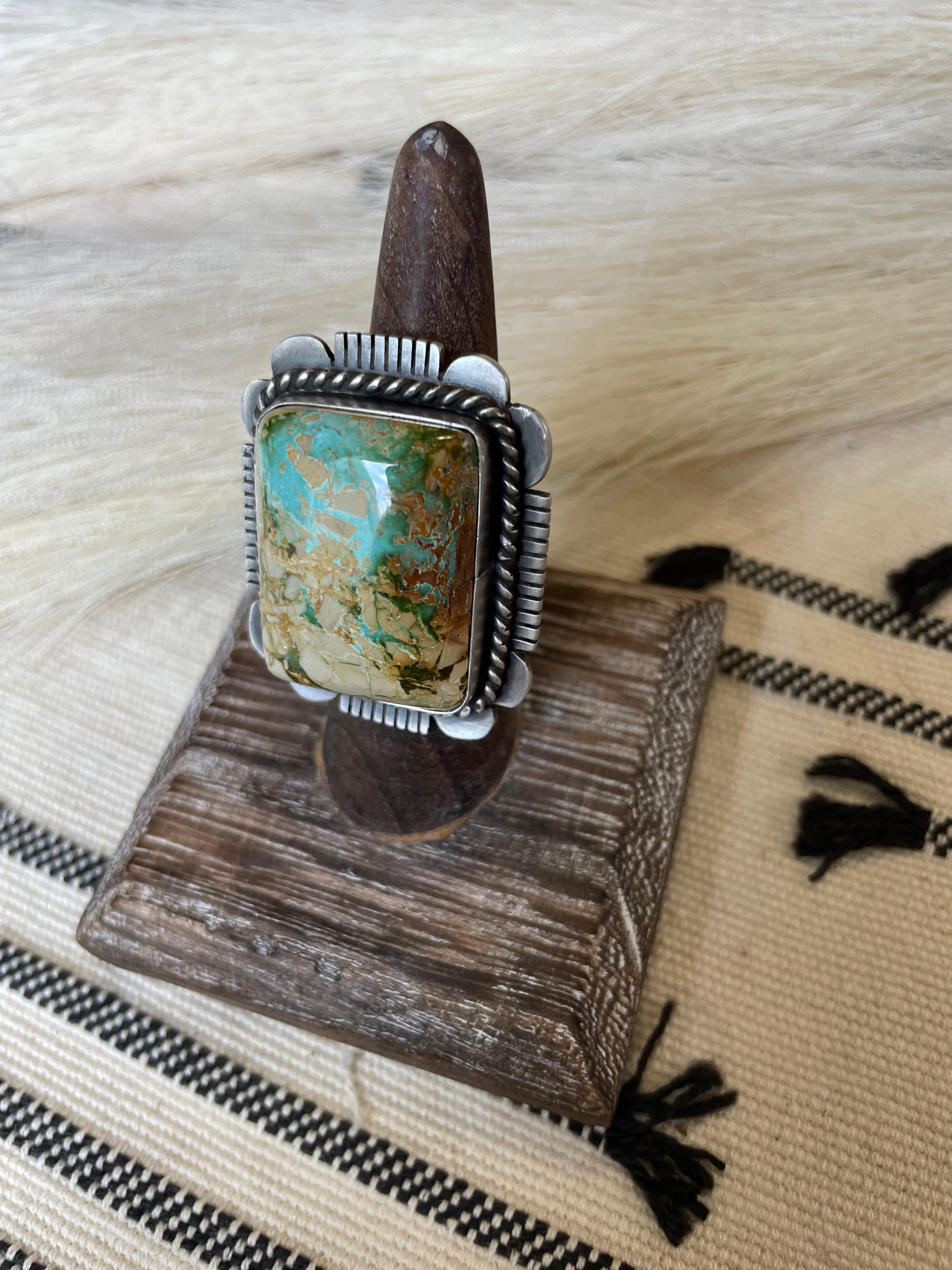 Navajo Turquoise & Sterling Silver Ring Size 7 Signed Russell Sam