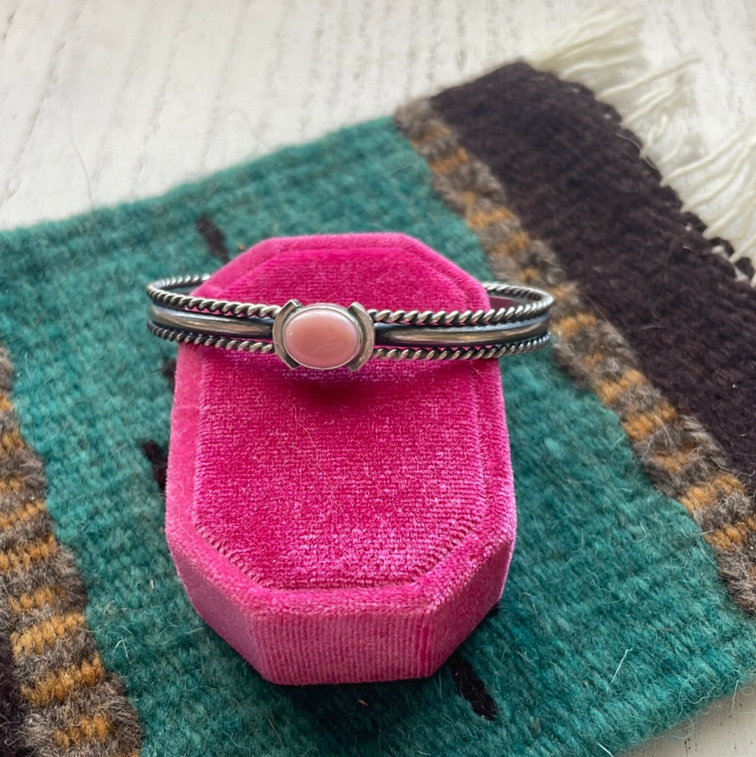 Navajo Pink Conch & Sterling Silver Adjustable Cuff Bracelet