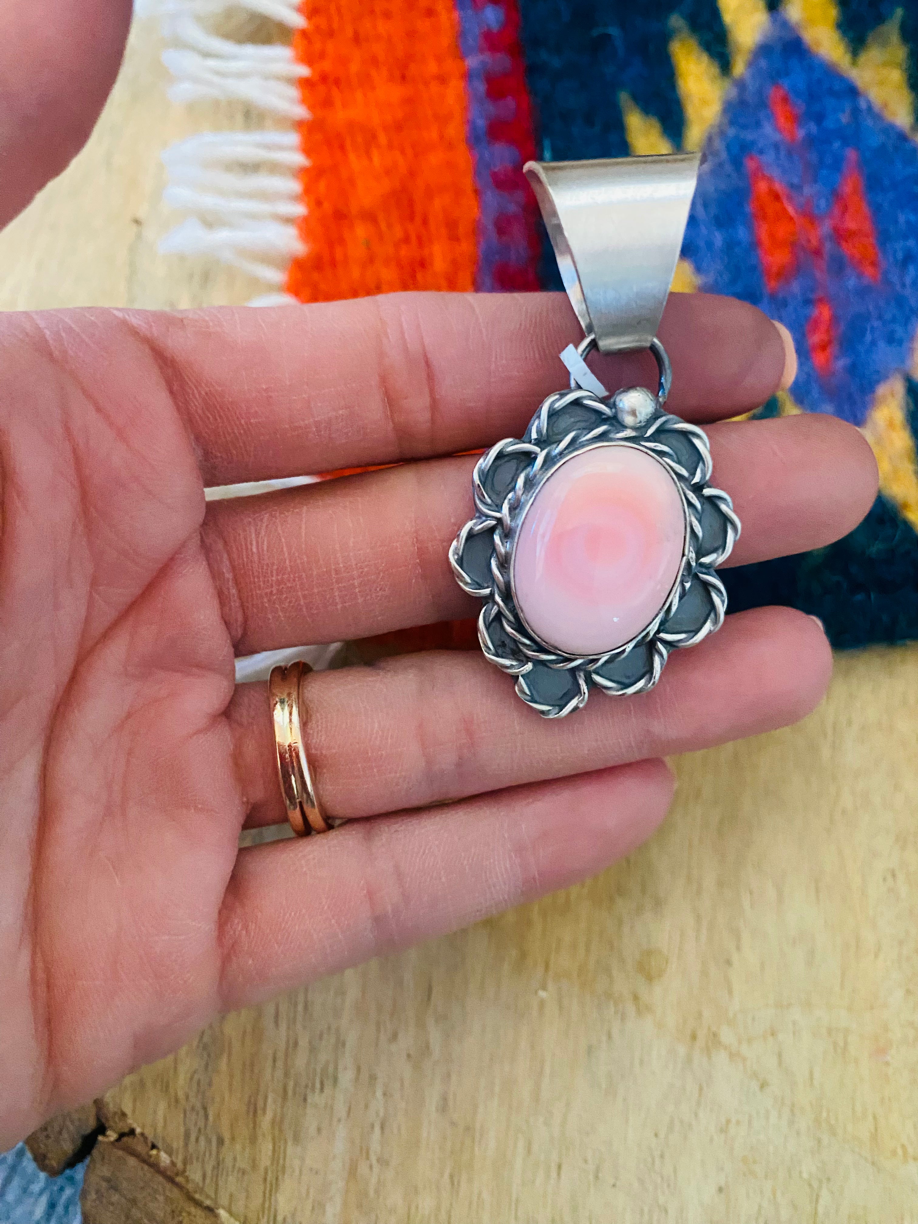 Navajo Sterling Silver & Queen Pink Conch Shell Pendant