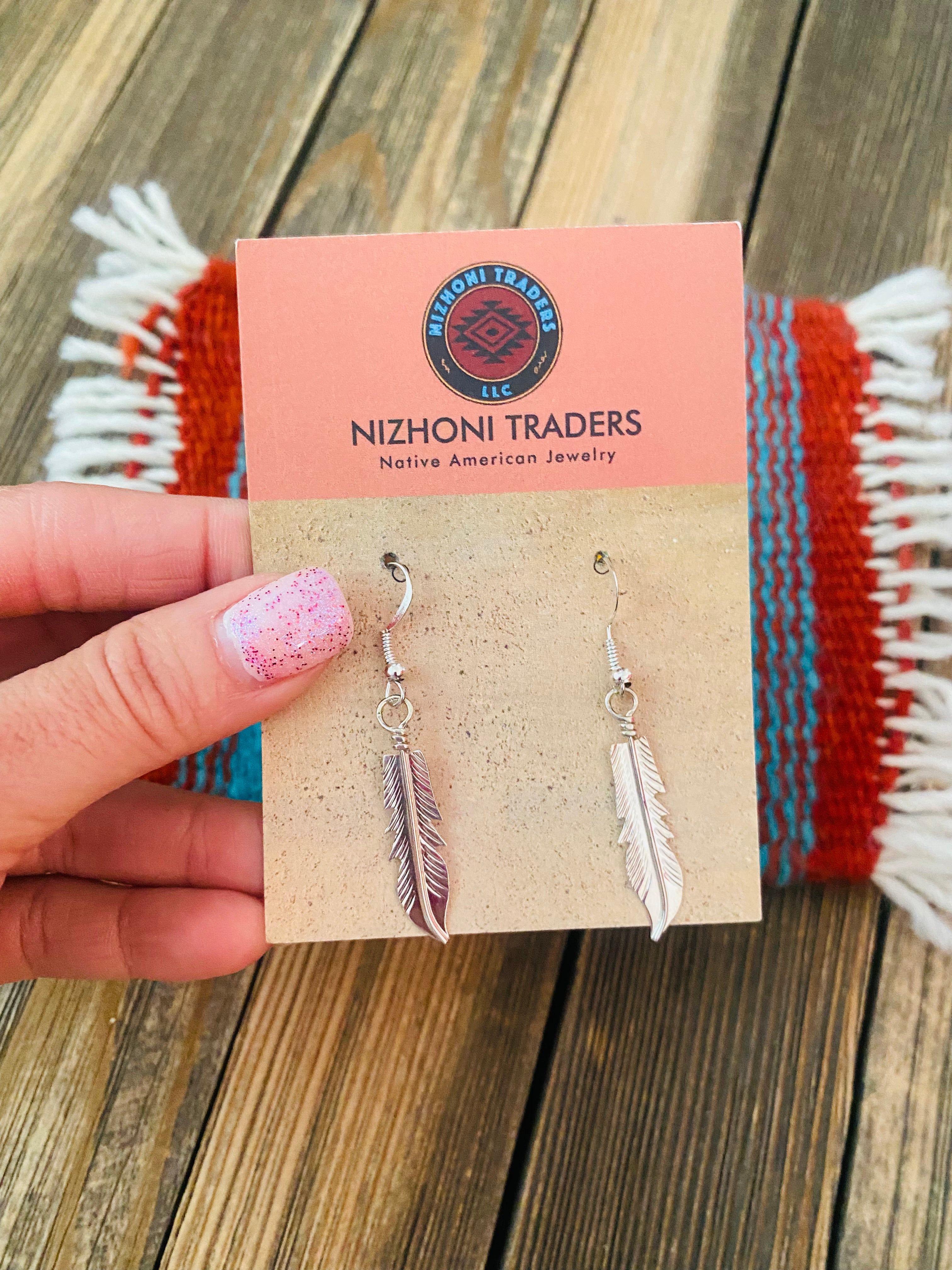 Navajo Sterling Silver Feather Dangle Earrings