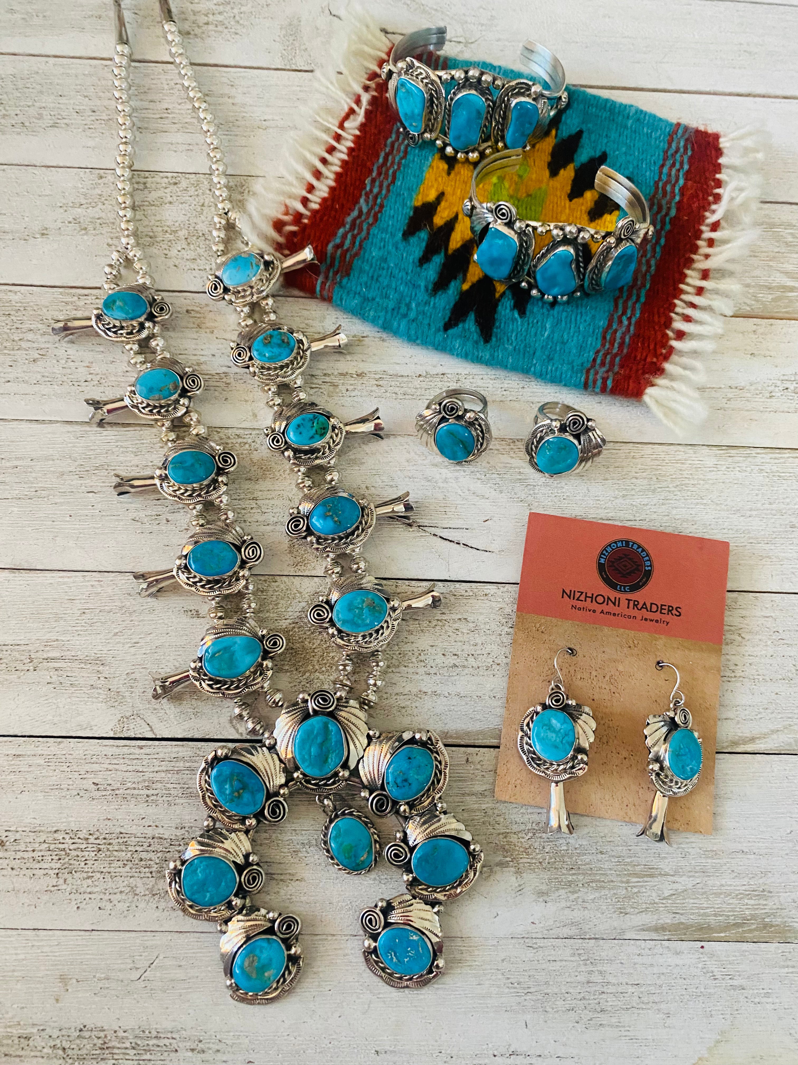 Navajo Kingman Turquoise And Sterling Silver 6 Piece Set