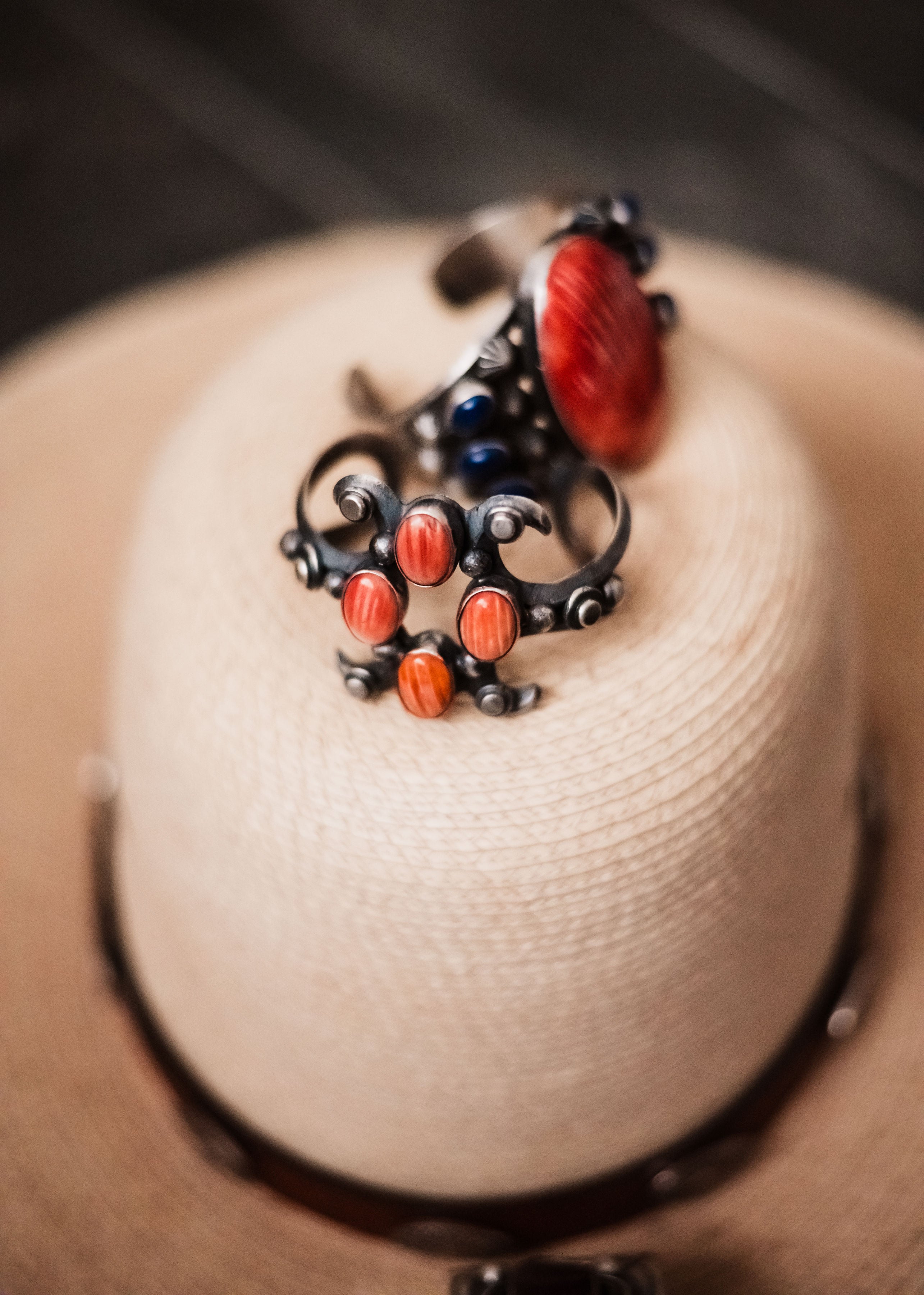 Chimney Butte Navajo Orange Spiny And Sterling Silver Cuff Bracelet Signed