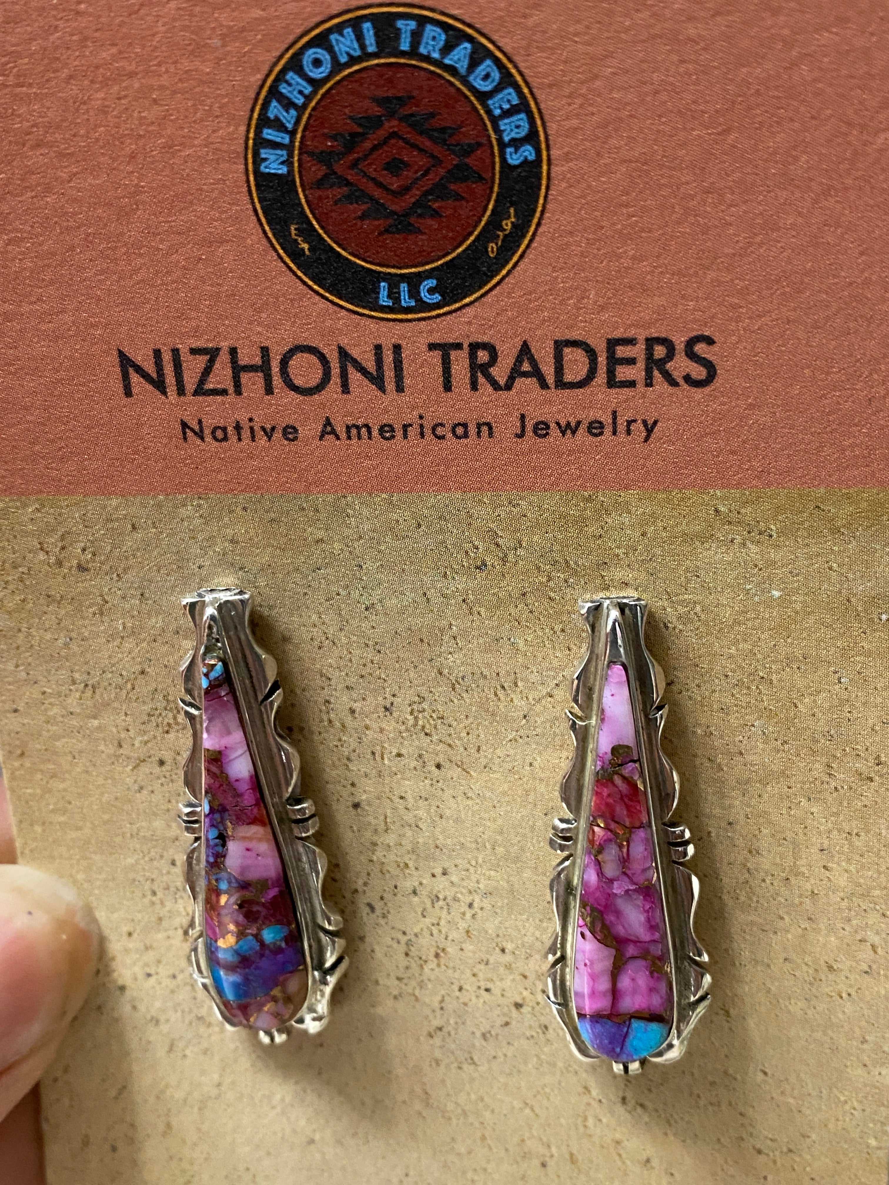 Navajo Pink Dream Mojave & Sterling Silver Jagged Edge Post Earrings