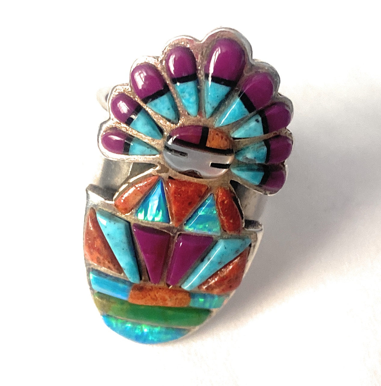 Handmade Sterling Silver & Multi Stone Inlay Kachina Ring Size 6.5