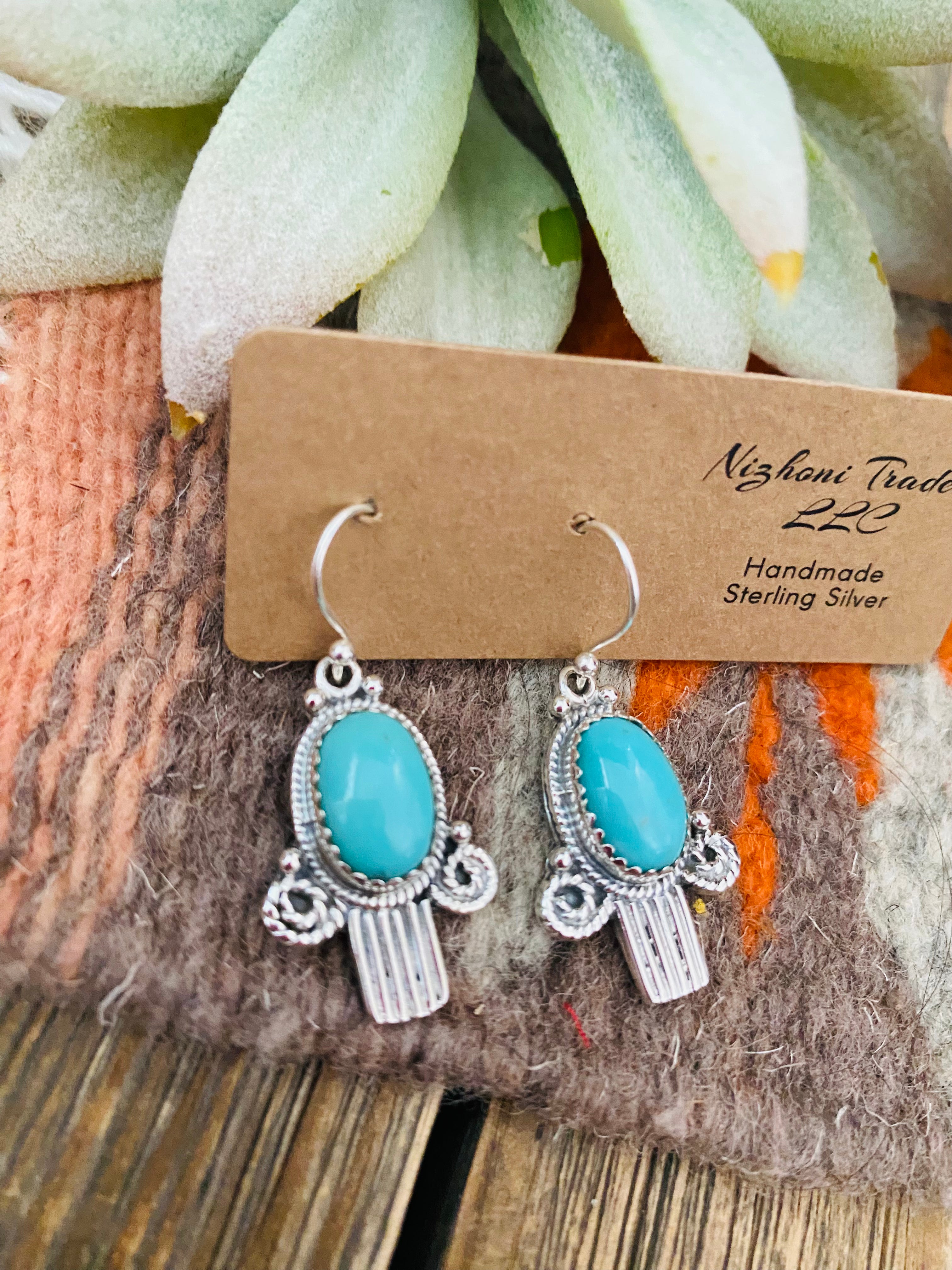 Handmade Turquoise & Sterling Silver Dangle Earrings