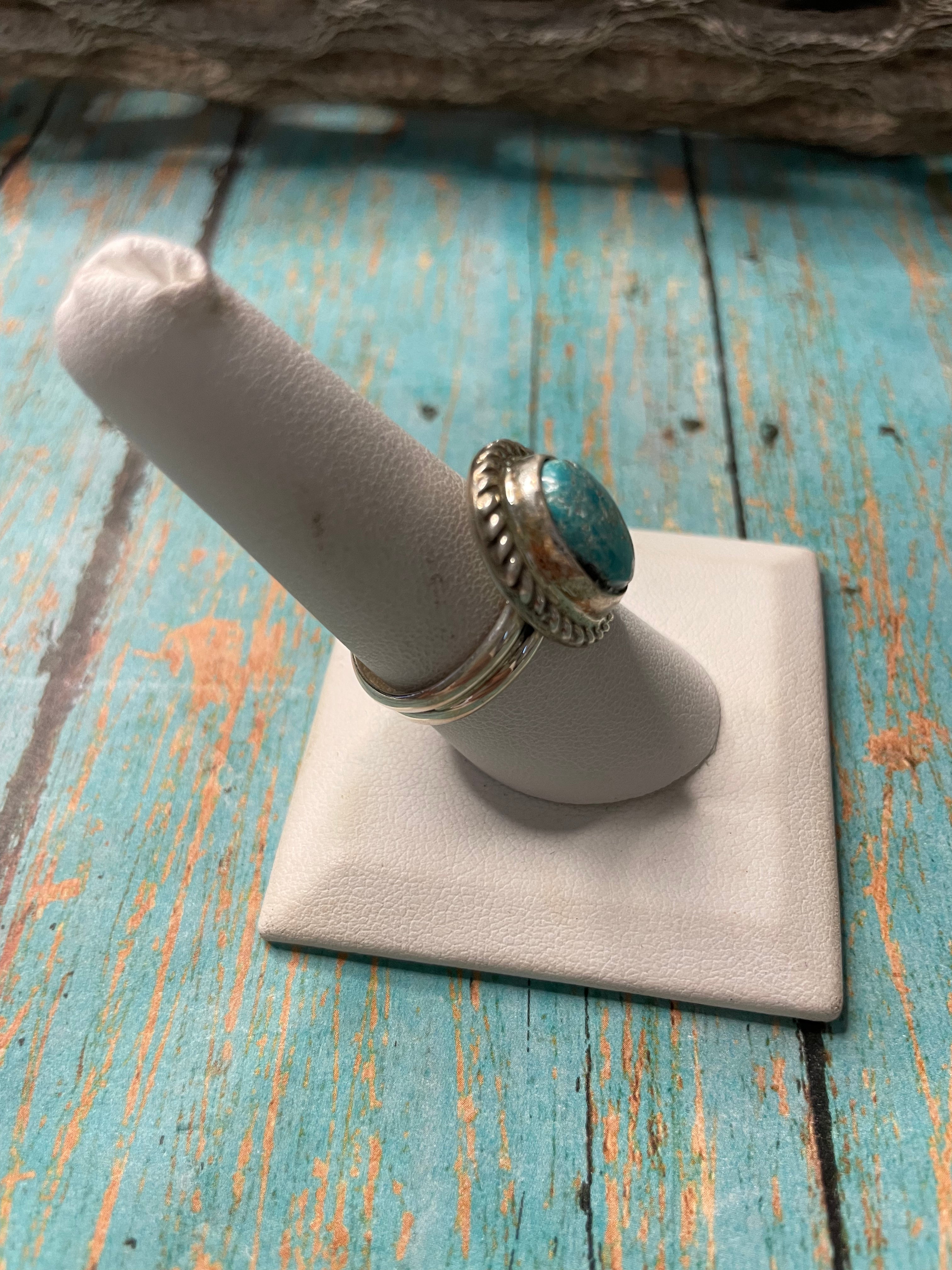 Old Pawn Navajo Sterling Silver & Turquoise Ring Size 8.5